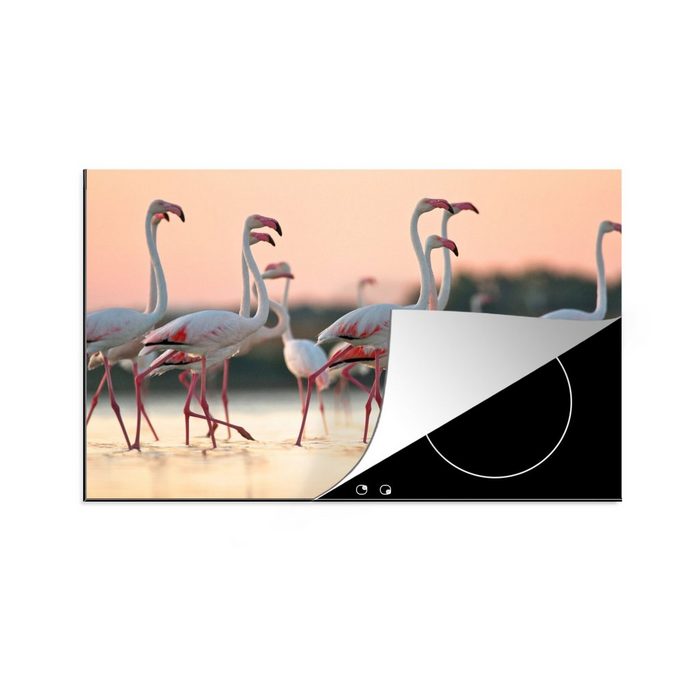 MuchoWow Herdblende-/Abdeckplatte Gruppe von Flamingos bei Sonnenuntergang in Italien Vinyl (1 tlg) induktionskochfeld Schutz für die küche Ceranfeldabdeckung