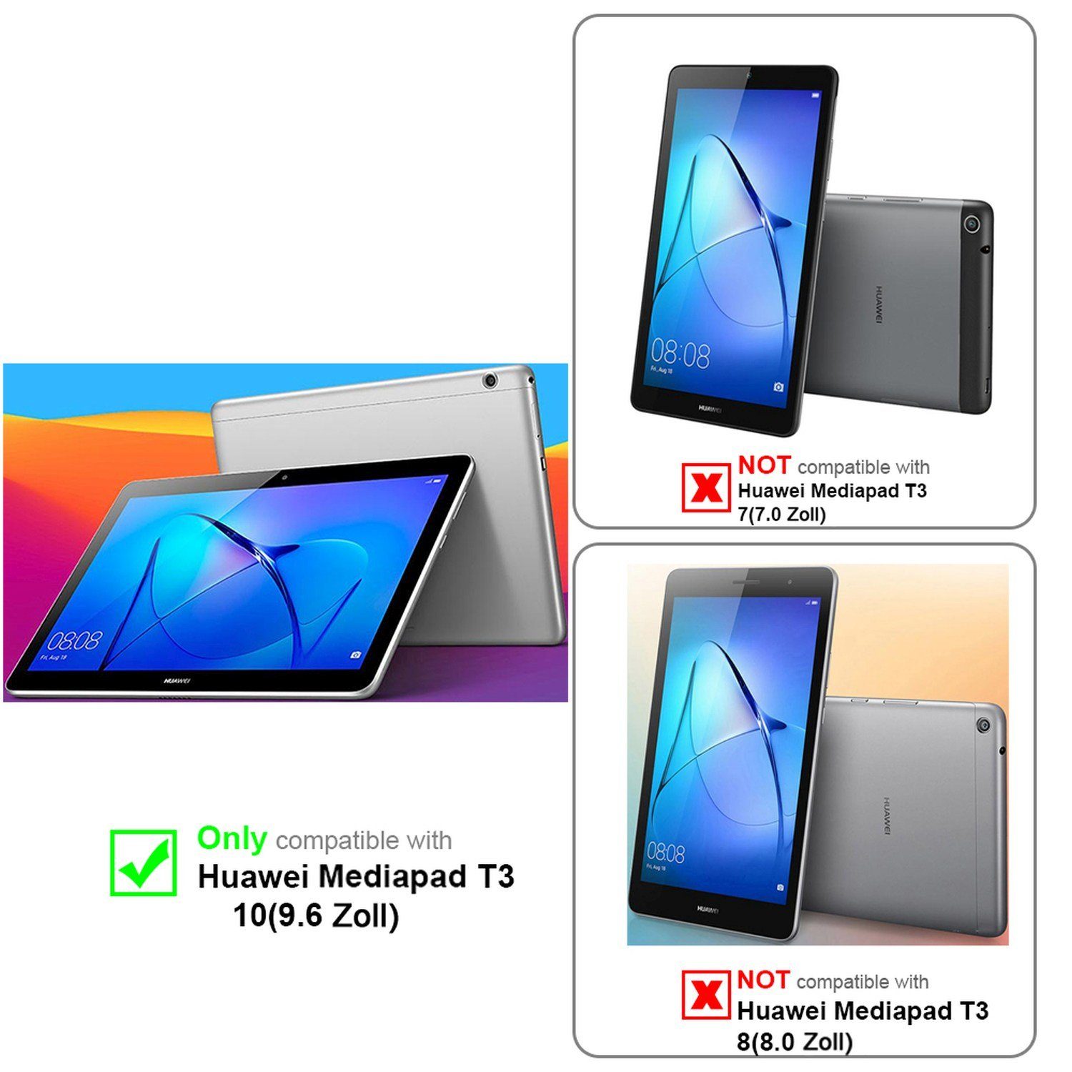 Cadorabo Tablet-Hülle Tablet Book (KEIN Wake Up) Huawei MediaPad T3 10 (9.6  Zoll), Klappbare Tablet Schutzhülle - Hülle - Standfunktion - 360 Grad Case