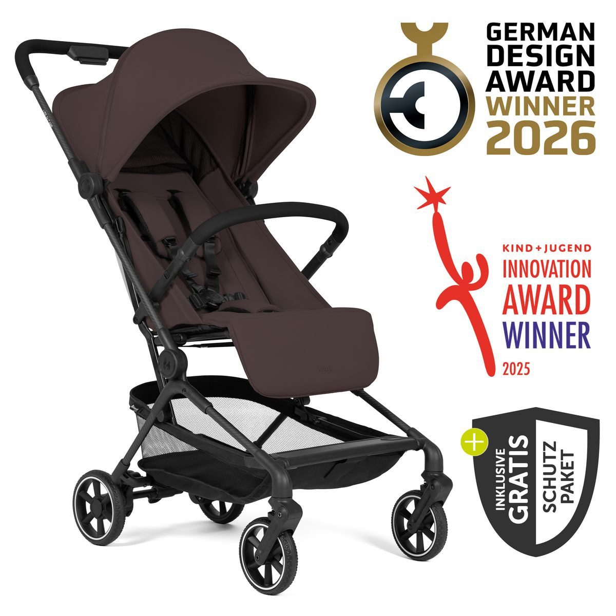 Hauck Sportbuggy Lite N Care - Choco, Sportwagen Reisebuggy faltbar mit Liegefunktion & Zubehör bis 22 kg