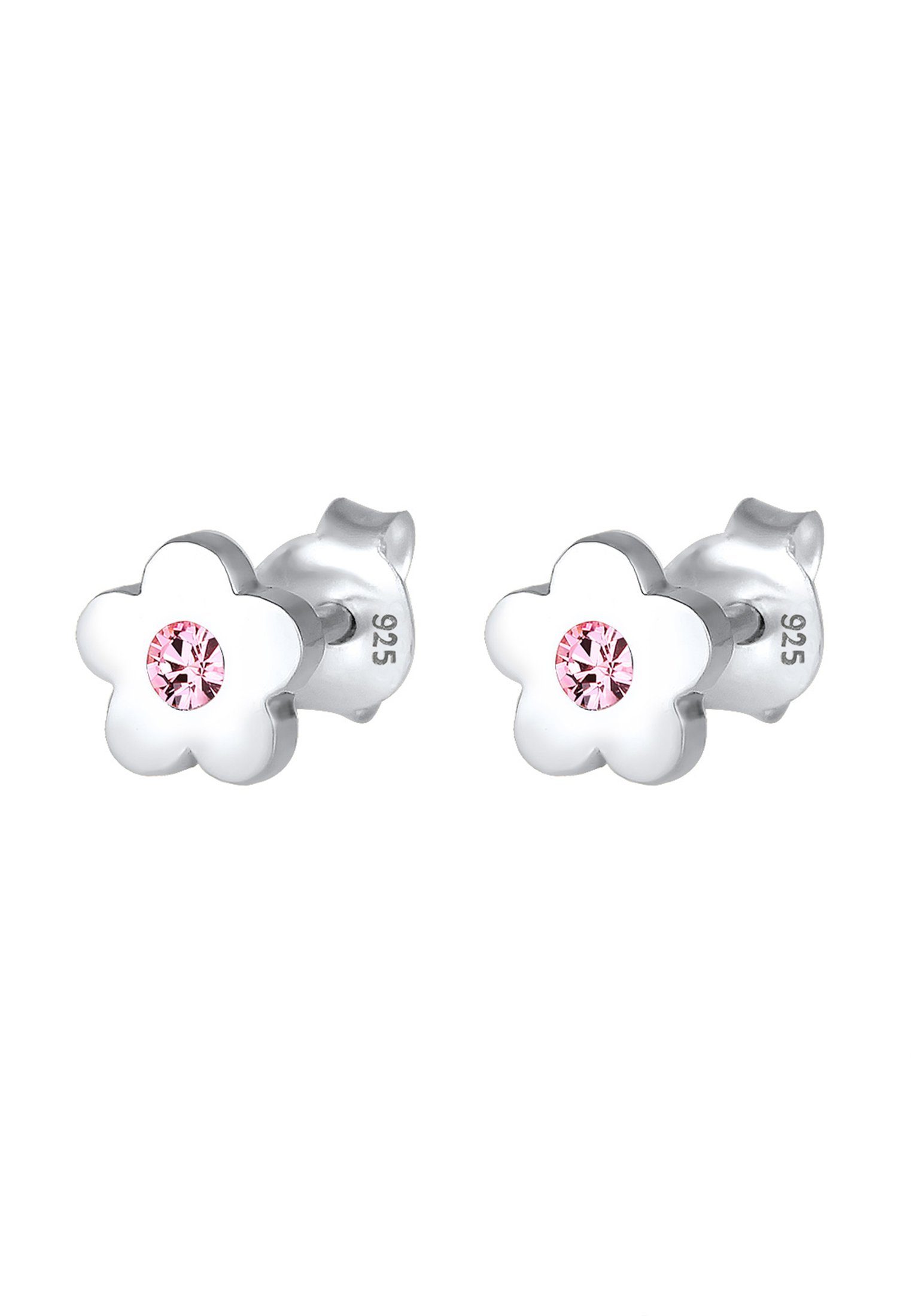 Elli Paar Ohrstecker Kinder Blume Rosa 925 Silber, mit Kristallen von Swarovski®, Blume