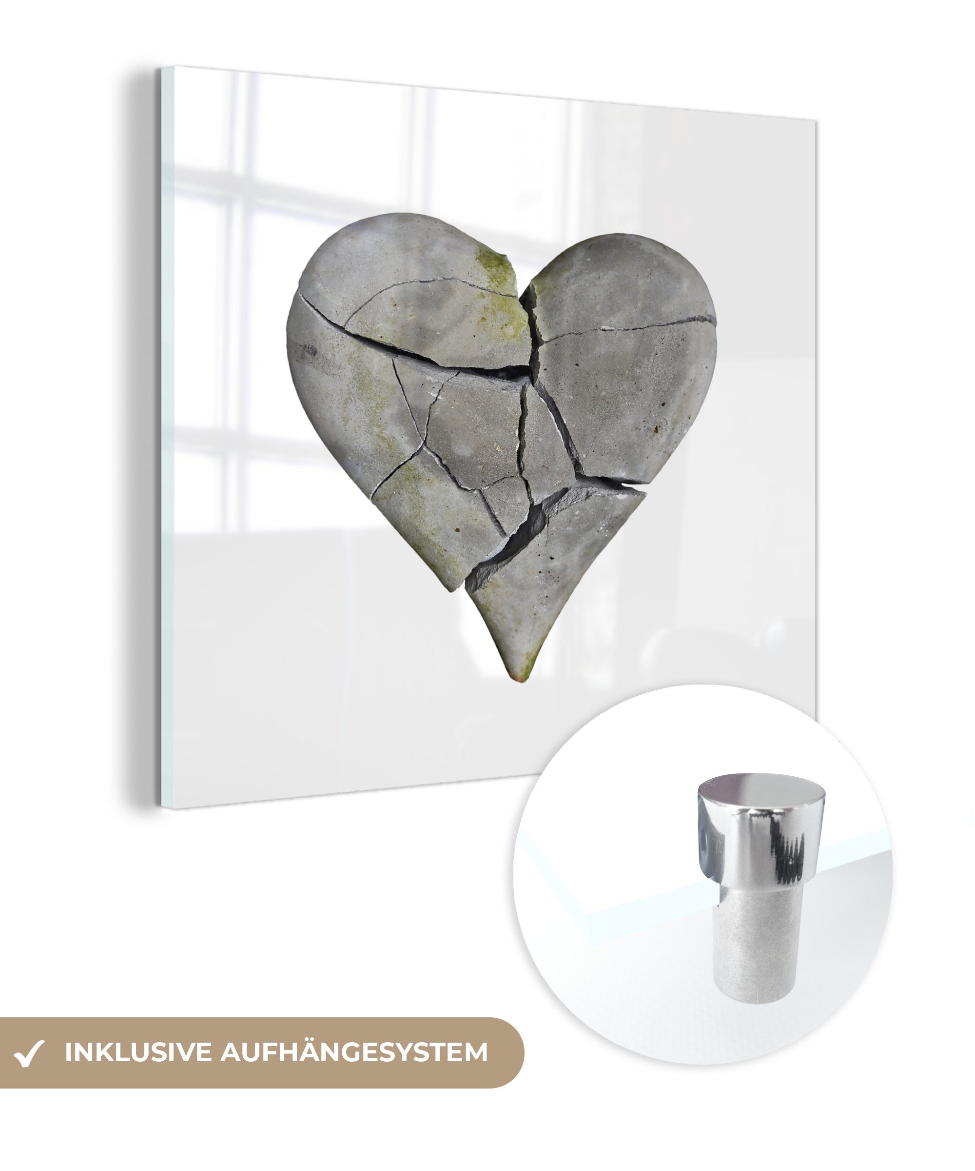 - - Bilder MuchoWow Glasbilder Herz, St), Foto auf Wandbild auf Glas - Acrylglasbild Glas Wanddekoration (1 Gebrochenes