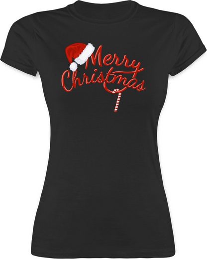 Shirtracer T-Shirt »Merry Christmas Zuckerstange - Weihnachten & Silvester Geschenke - Damen Premium T-Shirt« Neujahrsgeschenke Party Deko