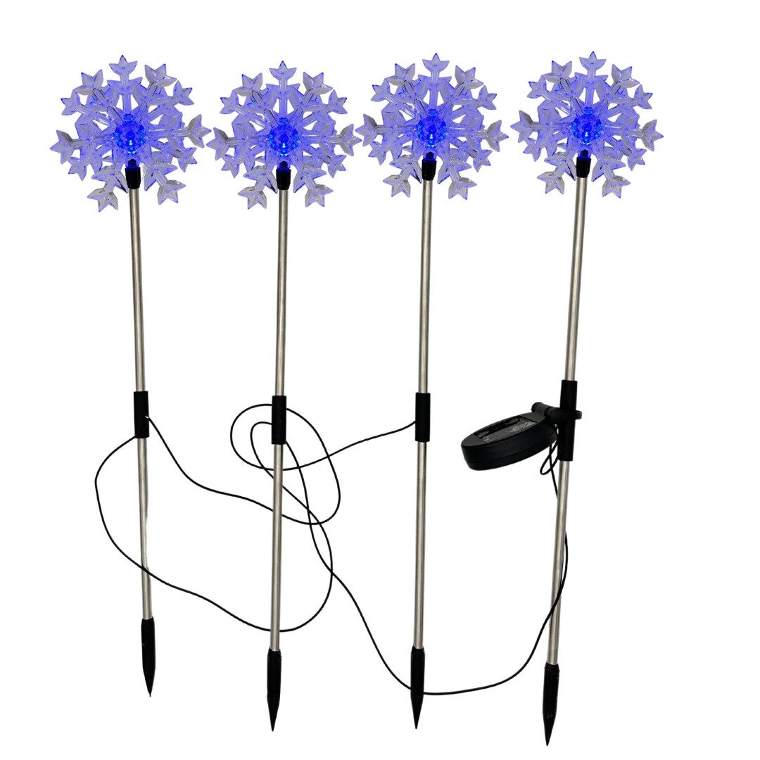 abc HOME Gartenstecker Schneeflocken, 4er Set, LEDs, Solarpanel, Lichtsensor