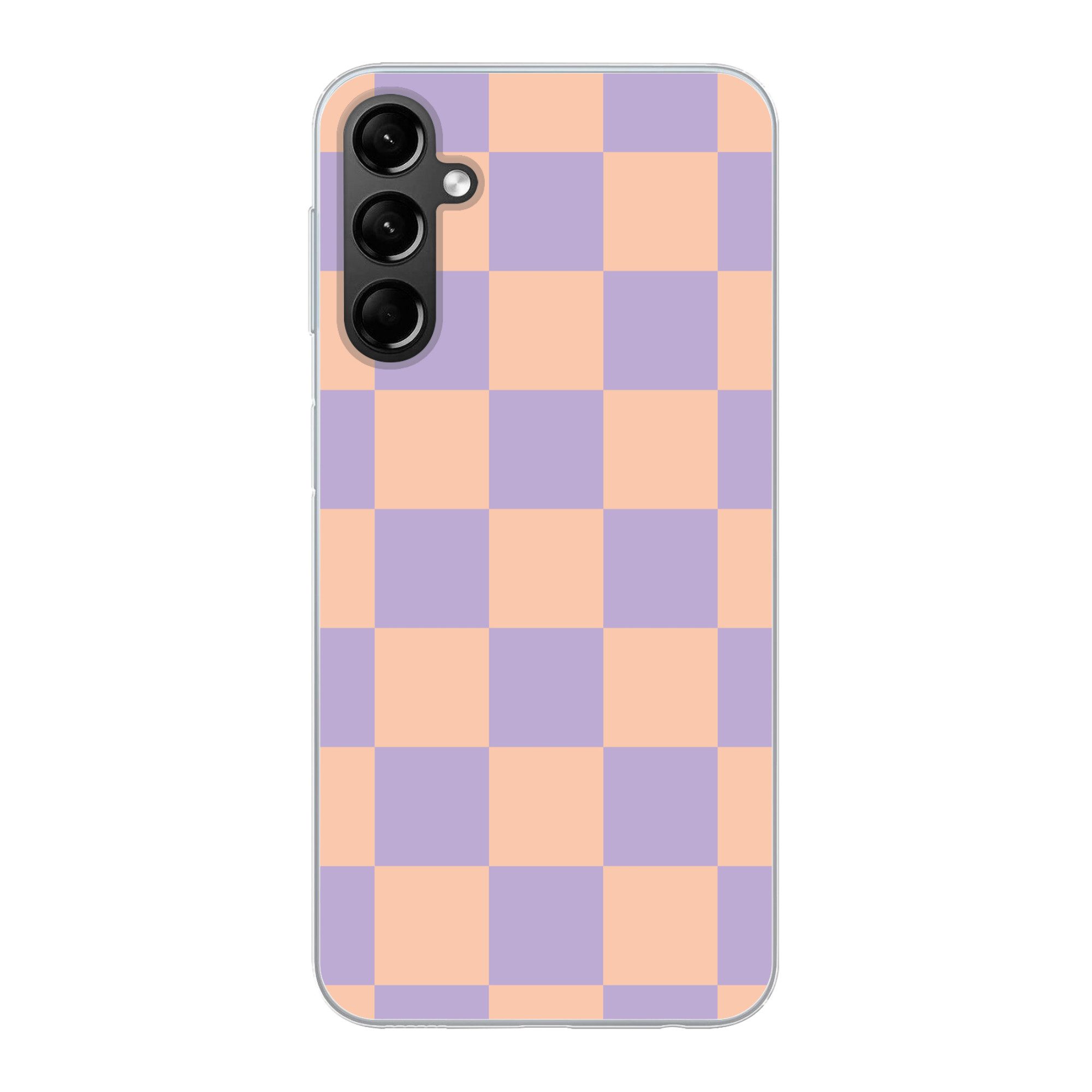 MuchoWow Handyhülle für Samsung Galaxy A24 Schachbrettmuster - Lila - Rosa - Würfel, Smartphone-Bumper, Print, Handy Schutzhülle Dünn