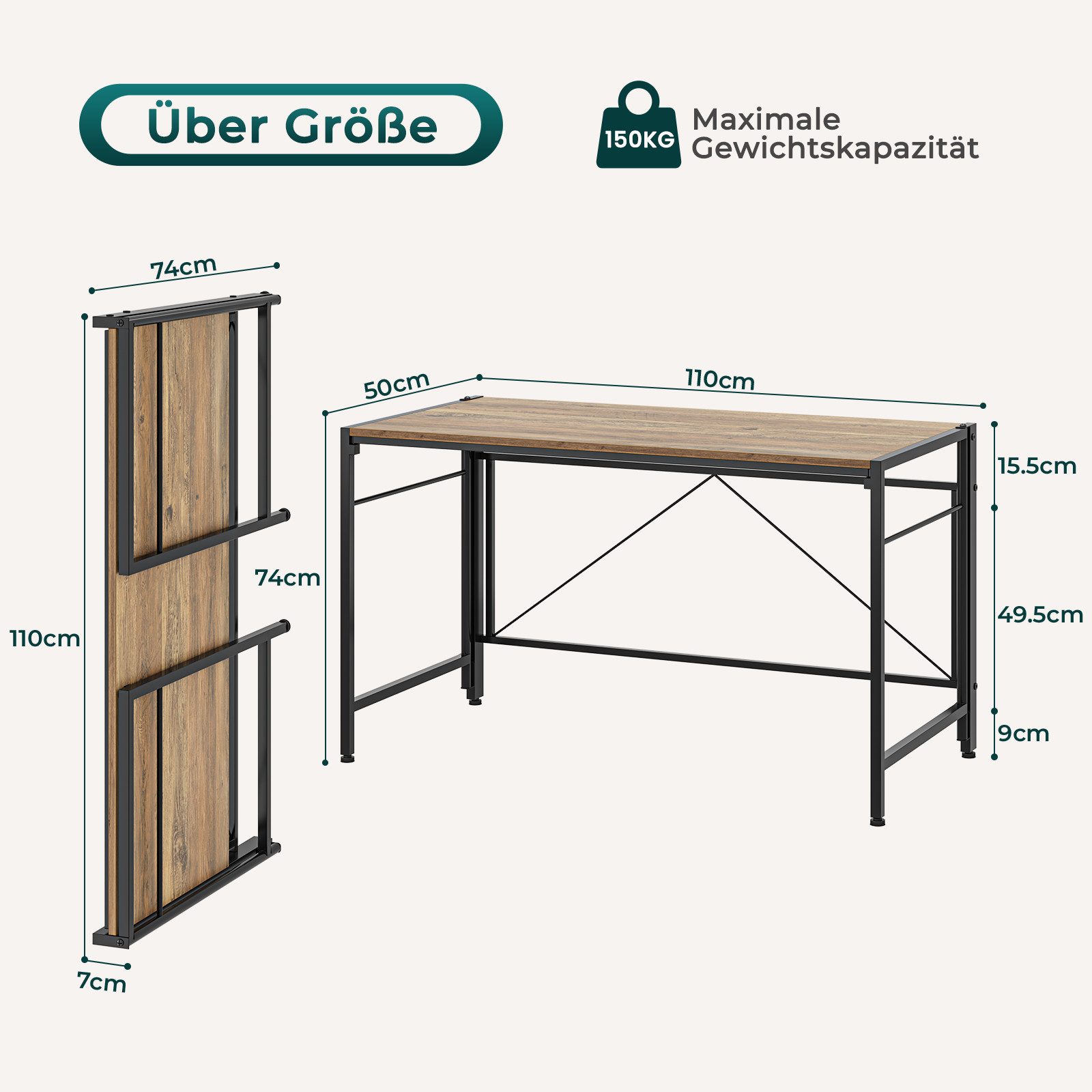 NAIMP Klapptisch Klappschreibtisch Faltbar Tisch Computertisch Platzsparend