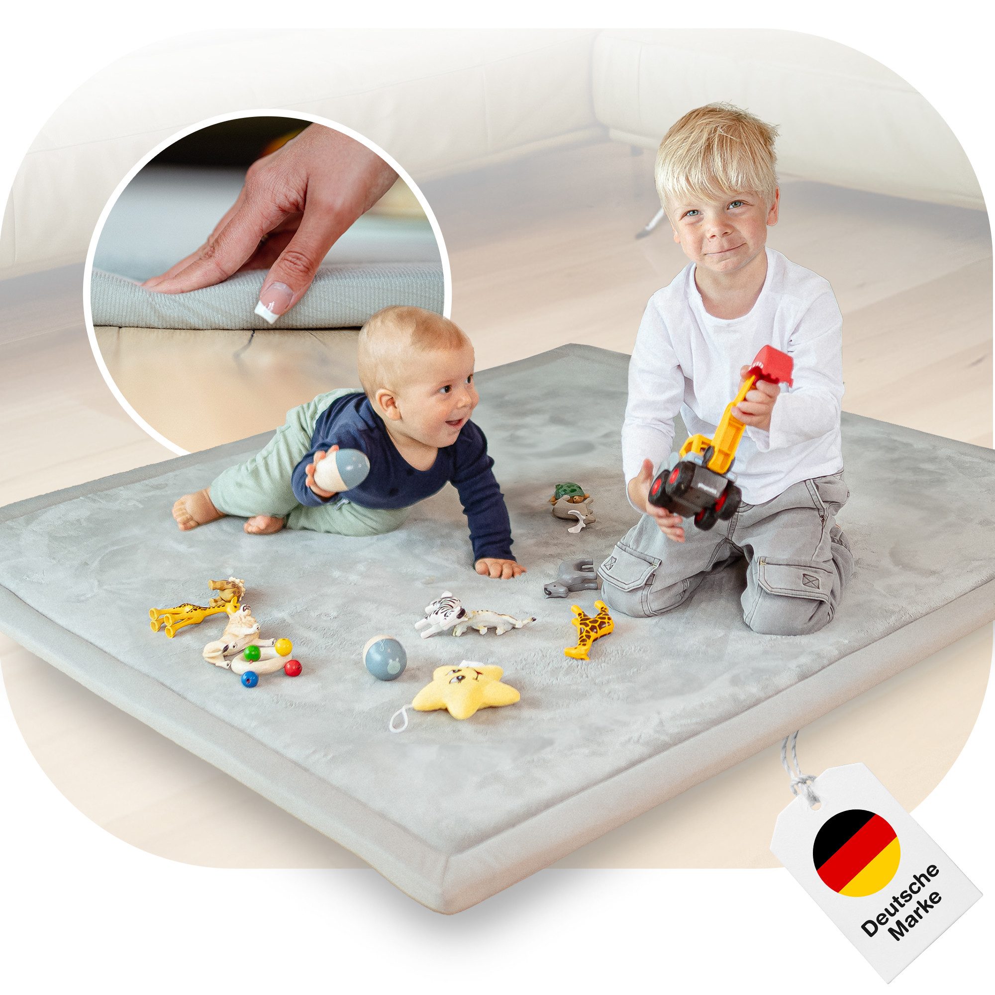 BabyBeFun Spielmatte [Extra Weich] 3cm dicke Krabbelmatte Baby, hochwertiger Memory-Schaum, Rutschfest, Deutsche Marke