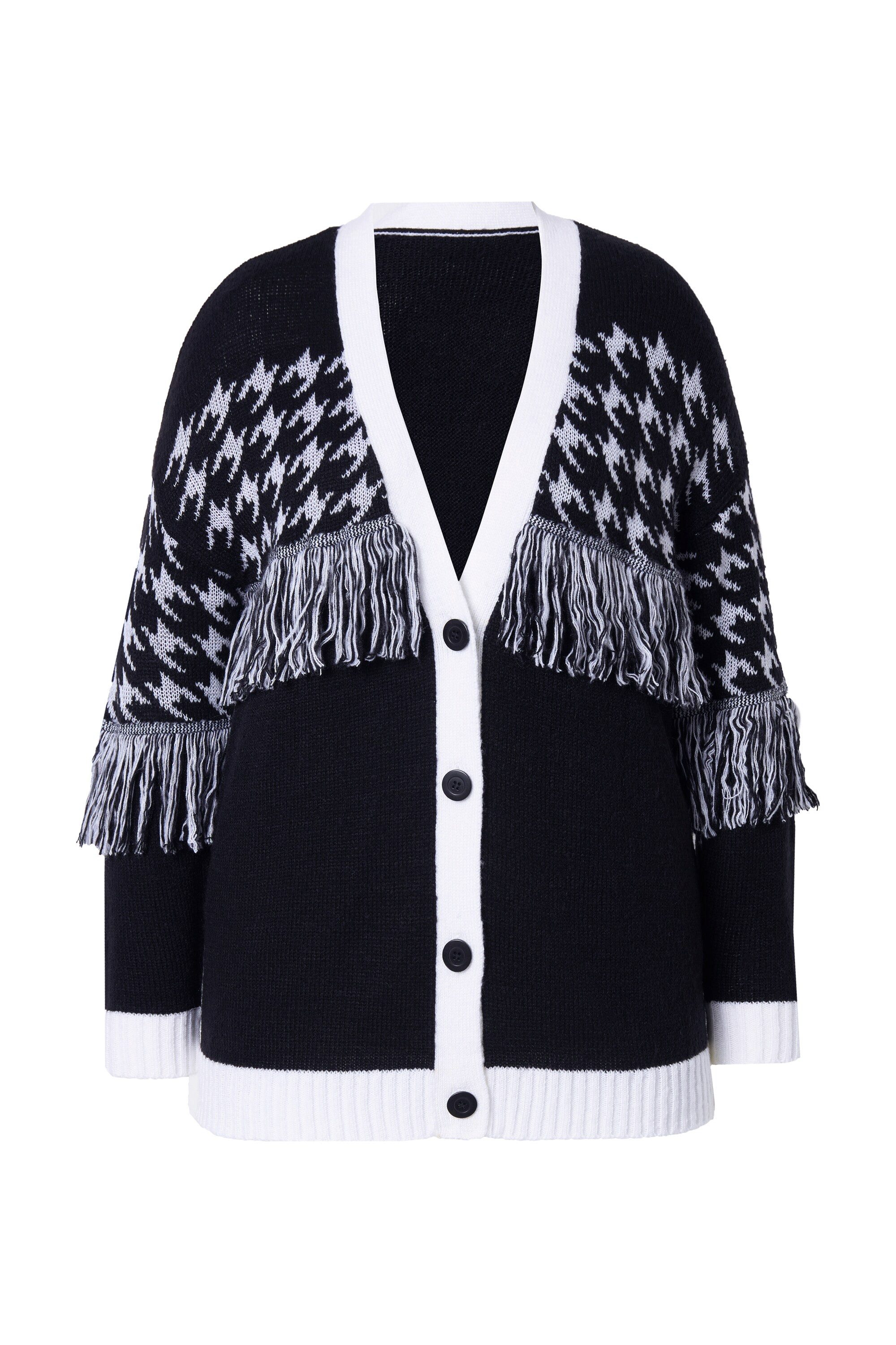Angel of Style Strickjacke Strickjacke oversized Hahnentritt Fransen Langarm