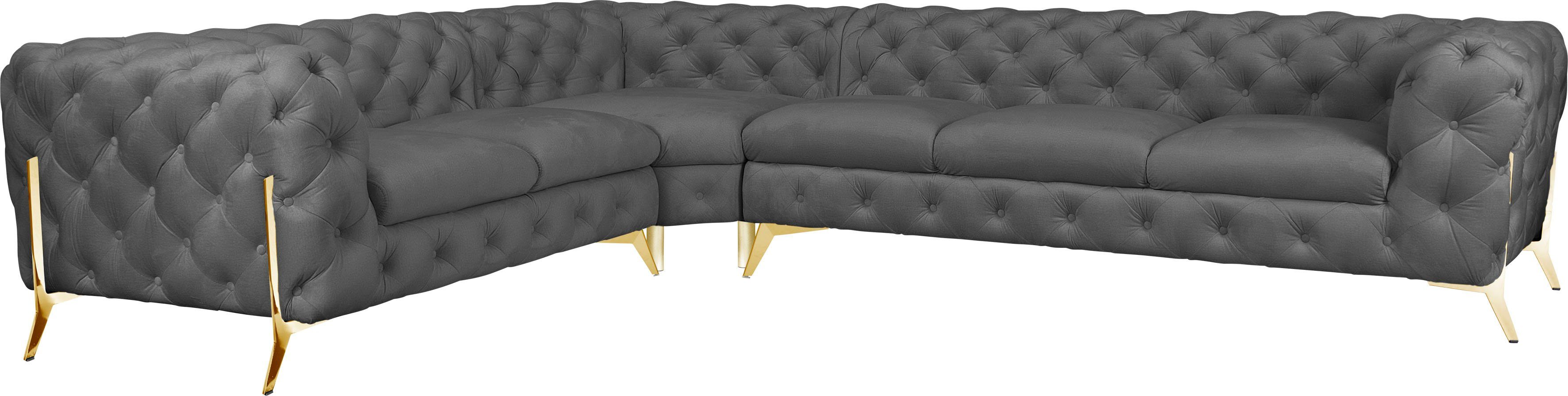 Leonique Chesterfield-Sofa Amaury L-Form, großes Ecksofa, Chesterfield-Optik, Breite 323 cm, Fußfarbe wählbar