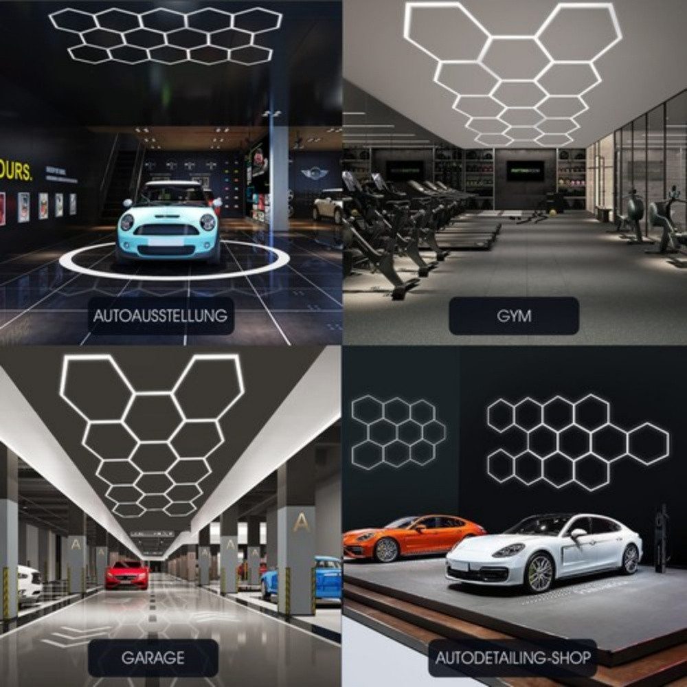 oyajia Deckenleuchten Rahmenlos 14er-Pack Hexagon LED Garagenleuchte, 6500K 534W Wabenlicht, Hexagon LED, LED Garage Light für Garage, Studio, Parkplatz, Auto-Detailing-Shop