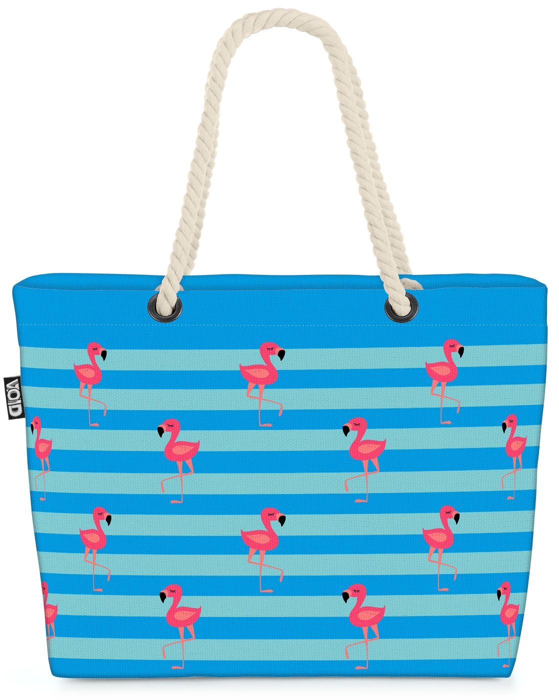 VOID Strandtasche (1-tlg), Flamingo Strand blau Beach Bag Urlaub Reise Pool gestreift Sommer Tiere Muster