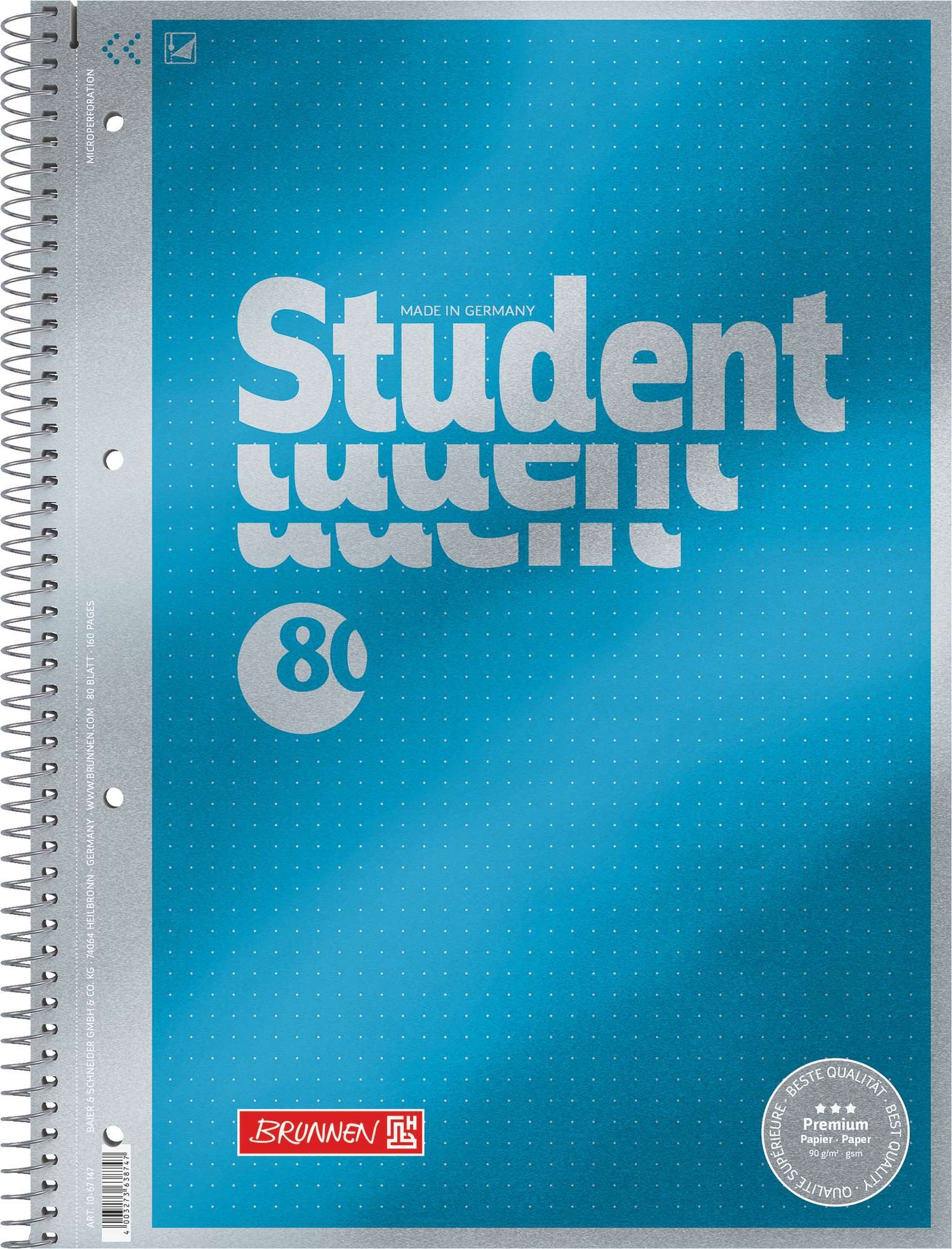 Baier & Schneider Collegeblock Collegeblock Premium Student A4 punktiert 80 Blatt blau