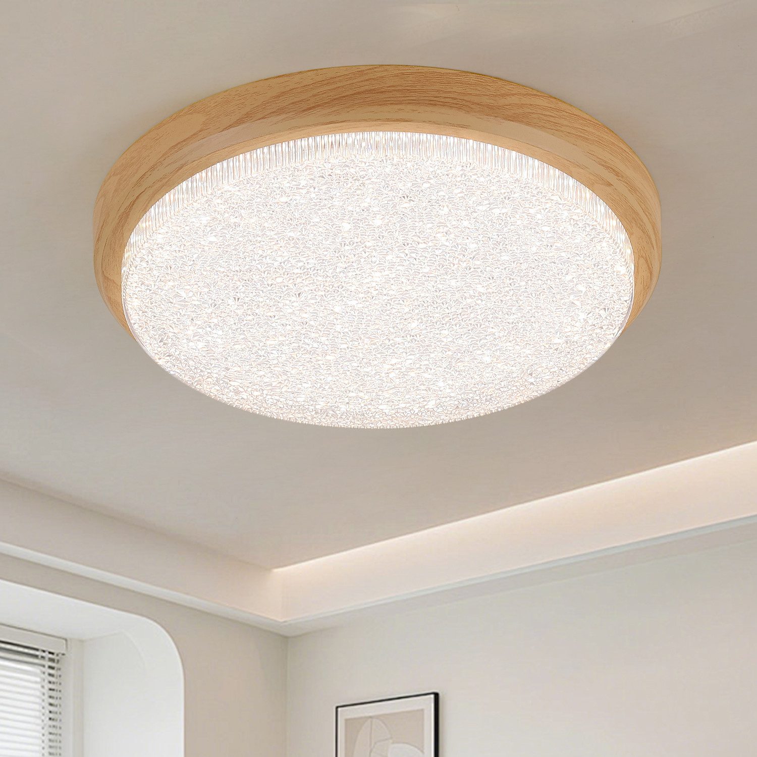 JDONG LED Deckenleuchte Flach Eckig/Rund/Holzolzoptik Deckenlampe, LED fest integriert, Tageslichtweiß, Modern Neutralweiß 4000K Lampe für Schlafzimmer Büro