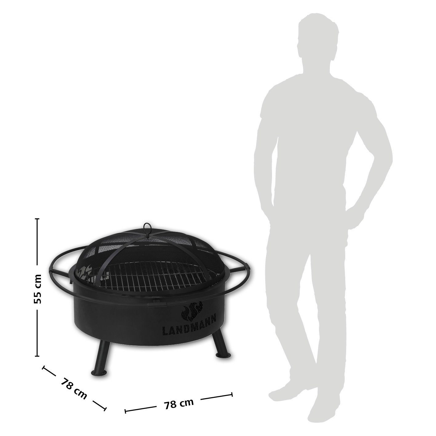 LANDMANN Feuerkorb Feuerschale und Grillrost & 2in1, Inkl. Holzkohlegrill Grill Schürhaken