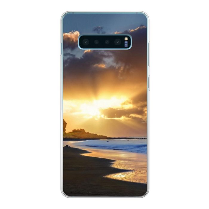 MuchoWow Handyhülle Strand des Whanganui-Nationalparks auf der Nordinsel Phone Case Handyhülle Samsung Galaxy S10+ Silikon Schutzhülle