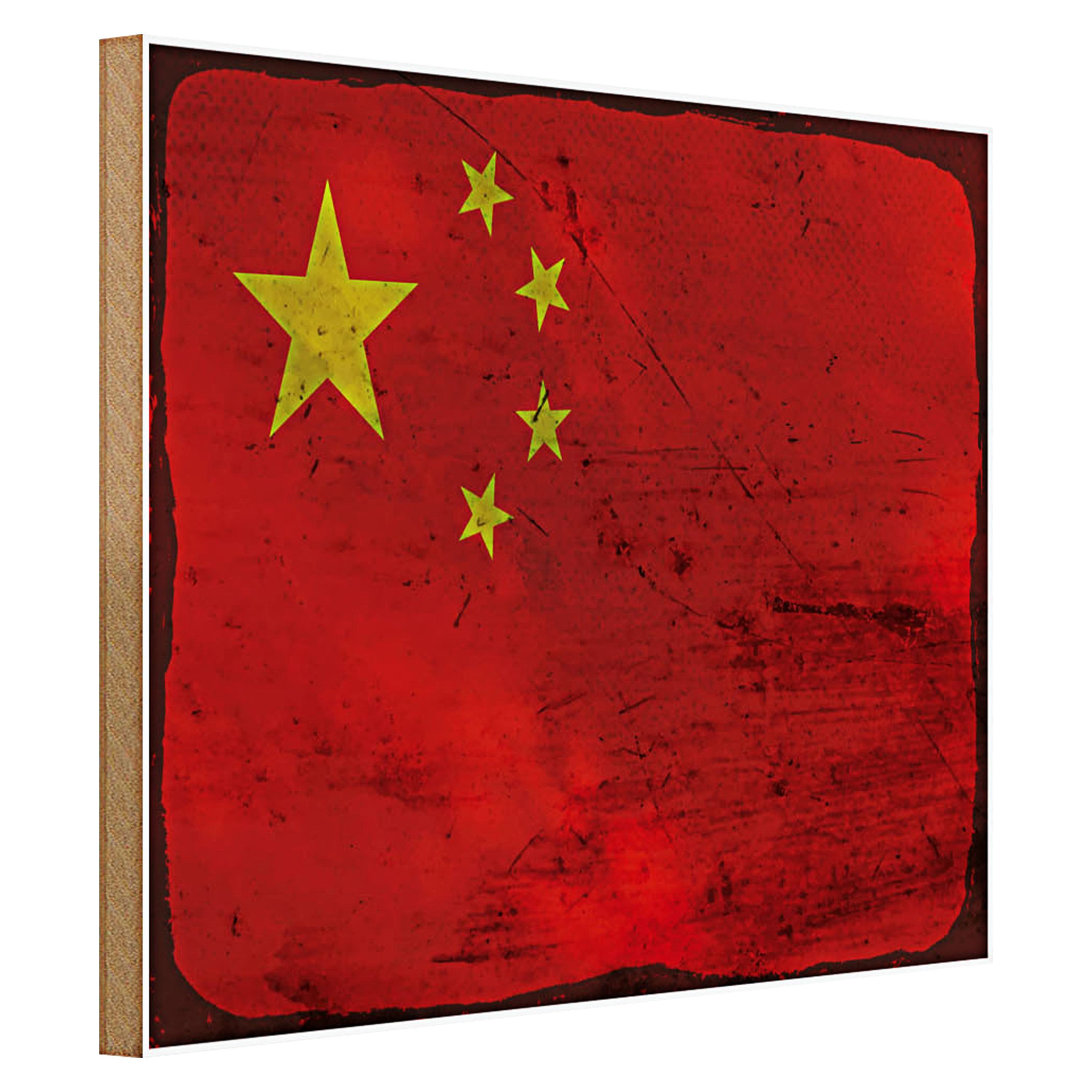 Roomando Holzbild Flagge China 40x30cm Flag of China Rost