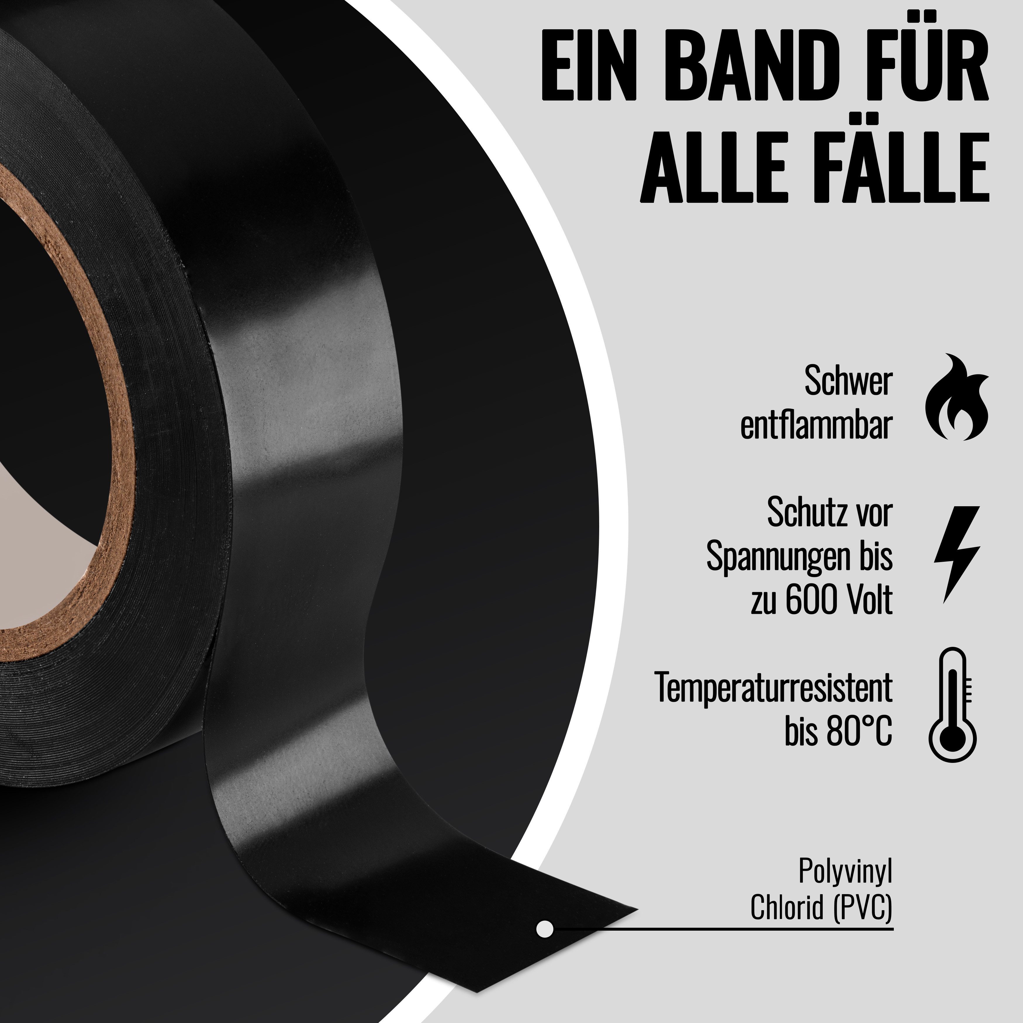 Poppstar Isolierband 10x 10m Universal Isolierband Klebeband Abdichtband (19mm breit, bunt) – Bild 3 von 5