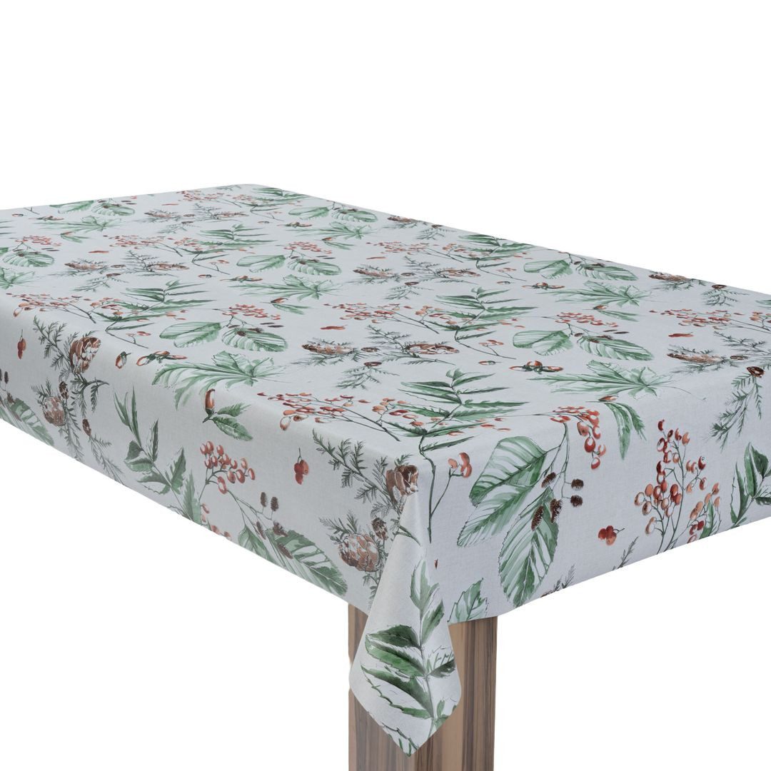laro Tischdecke Wachstuchtischdecke Winter Botanik Weiß Grün PVC Eckig