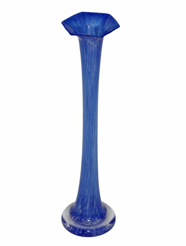 in GartenDeko blau Blumenvase Dekovase Glasvase JS H cm Muster weißem schmale 36 mit Vase