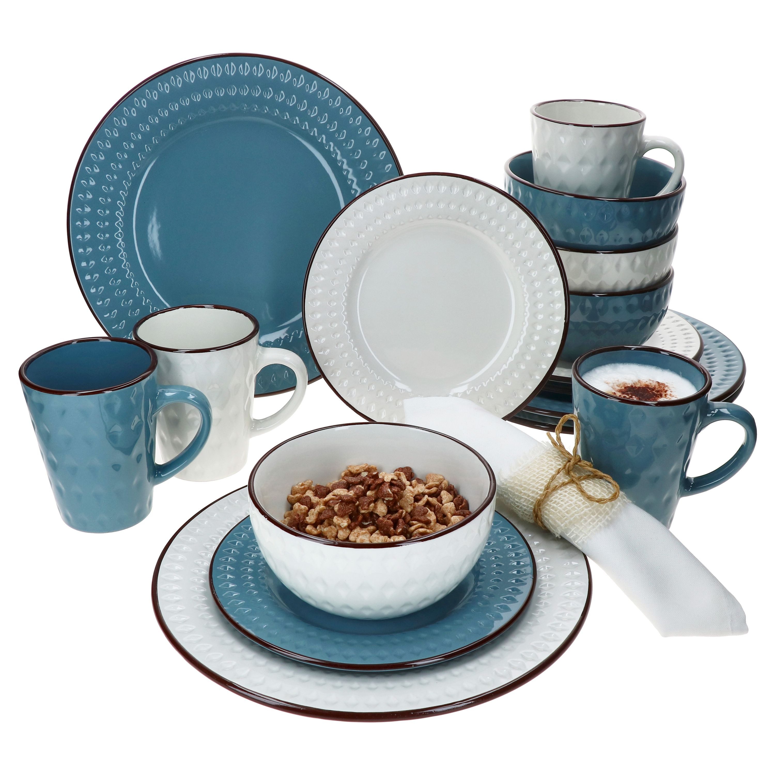 Kombiservice Rome 16tlg Kombiservice weiß & blau Steingut 4 Pers. Becher Teller