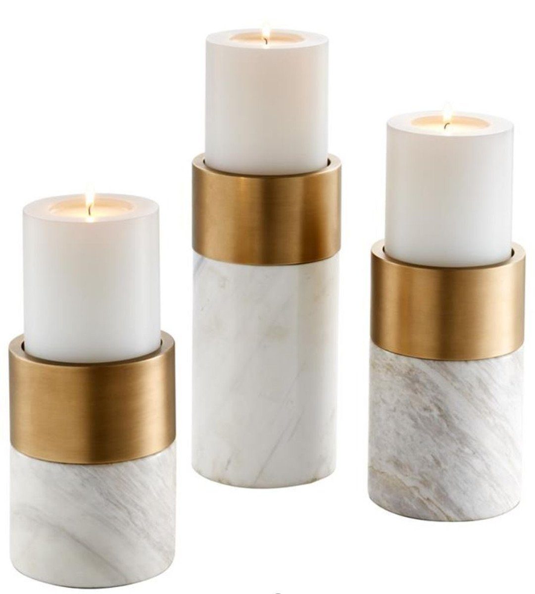 Kerzenhalter Kerzenhalter Deko Padrino Messing Casa / Luxus Weiß Wohnzimmer Marmor Set -