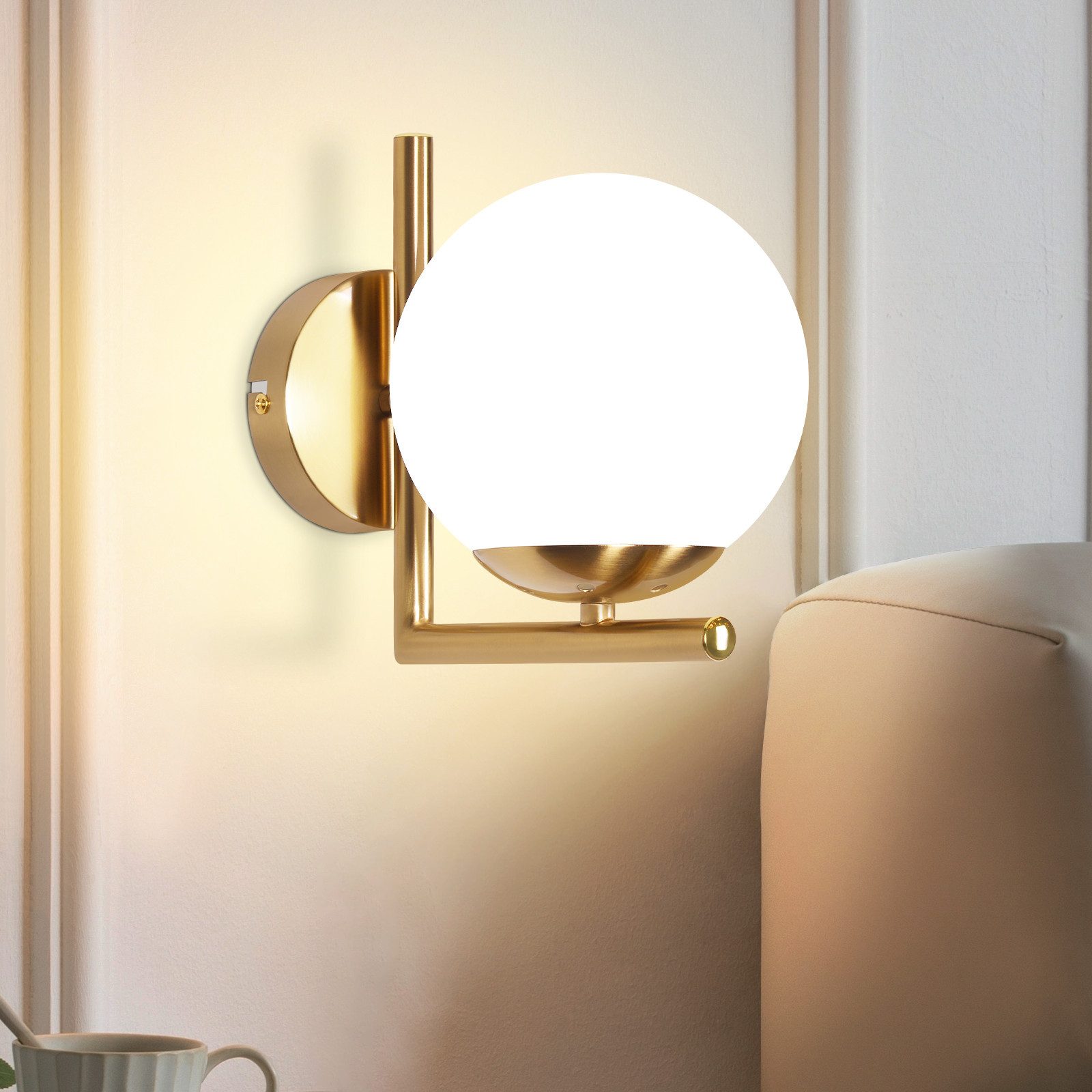 ZMH Wandleuchte Innen Modern Gold Wandlampe Glas Lampenschirm E27 Schlafzimmer Flur, Einfache Installation, ohne Leuchtmittel, 1 Flammig Wandbeleuchtung Treppenhaus Vintage Flurlampe Bett