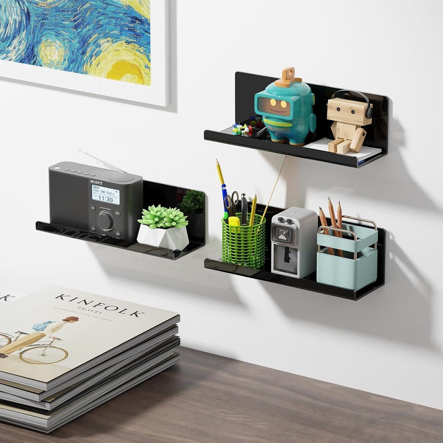 LuxusKollektion Wandregal Wandregal ohne Bohren Acryl 30cm Schweberegal 2 Stück Schwarz