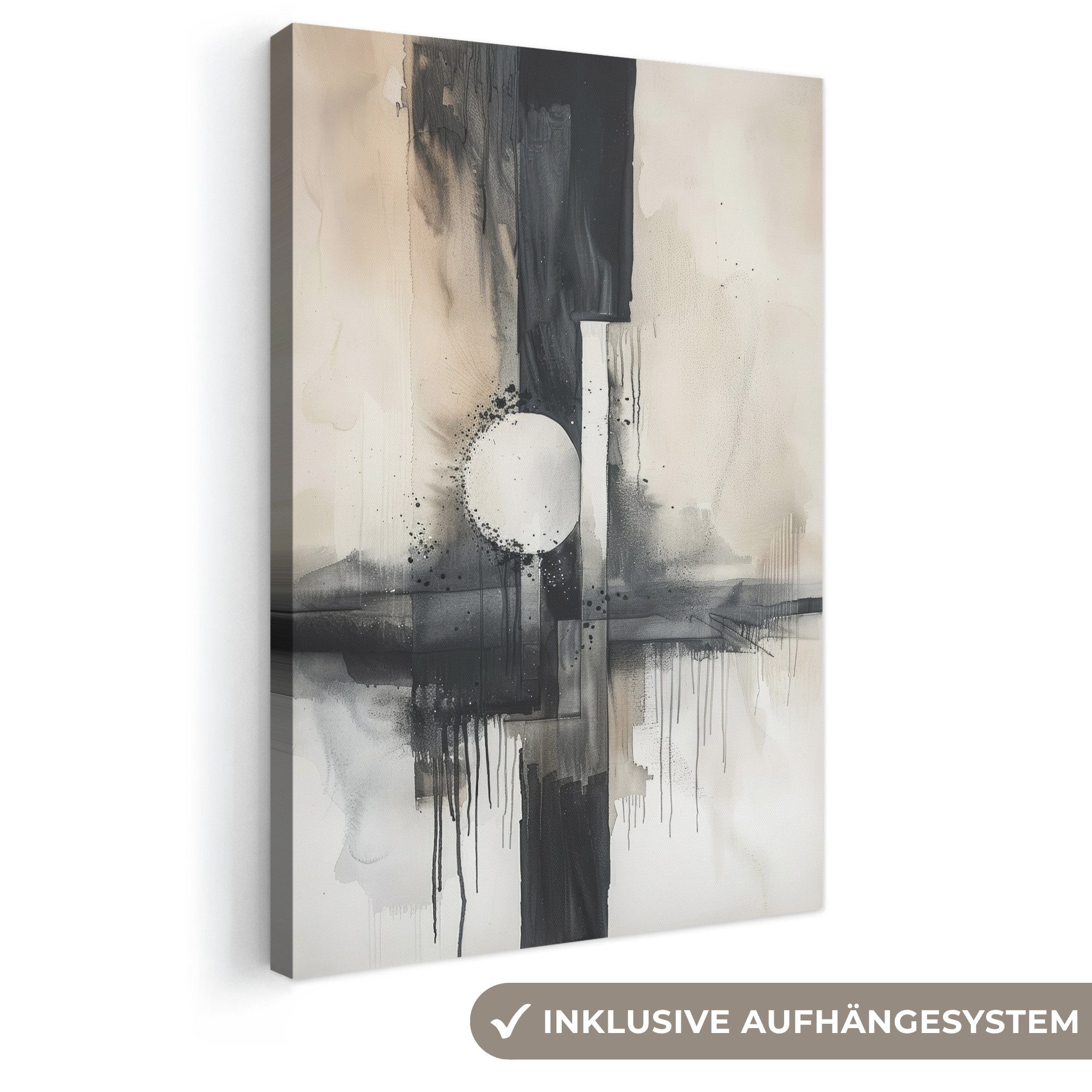 OneMillionCanvasses® Leinwandbild Abstrakt - Schwarz und Weiß - Farbe - Modern, Fotodruck (1 St), Leinwand Canvas Wandbild, Wanddekoration 20x30 cm