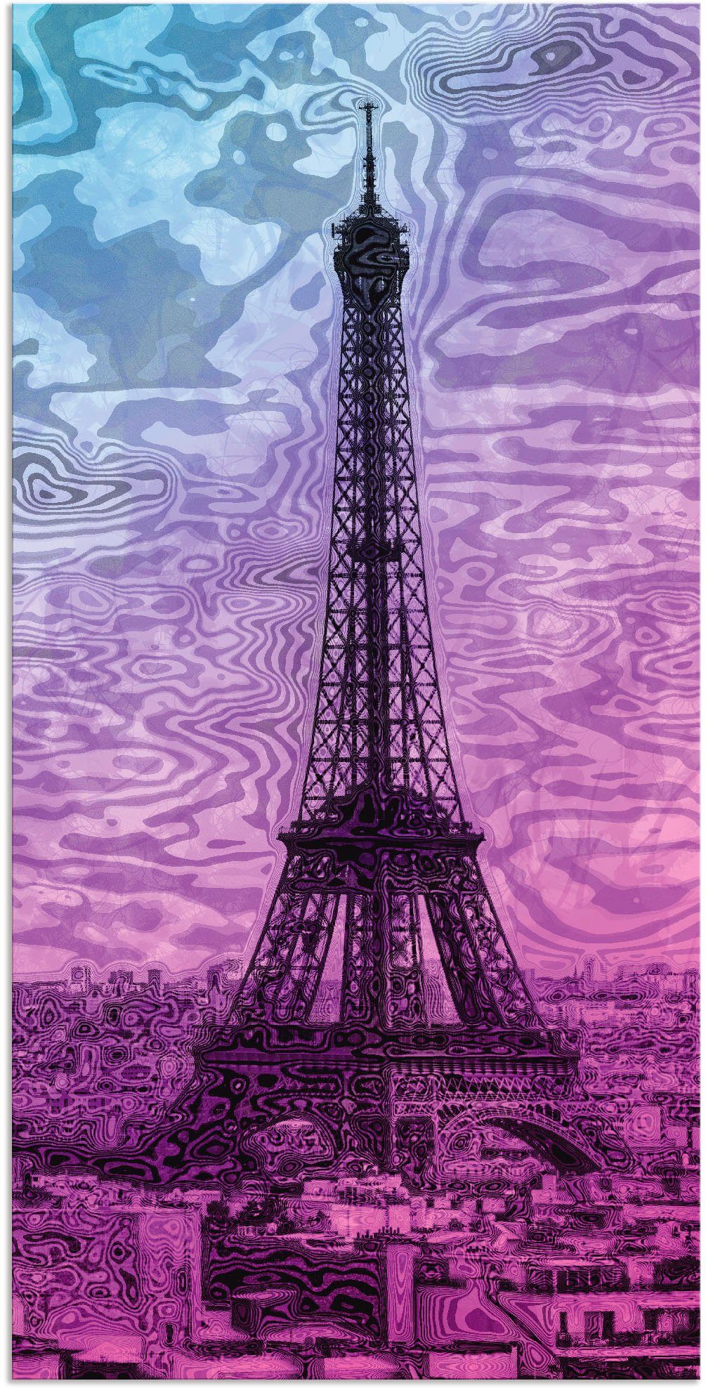 Artland St), Eiffelturm Lila/Blau, Paris (1 in Gebäude Wandbild als versch. Wandaufkleber Poster Leinwandbild, oder Alubild, Größen