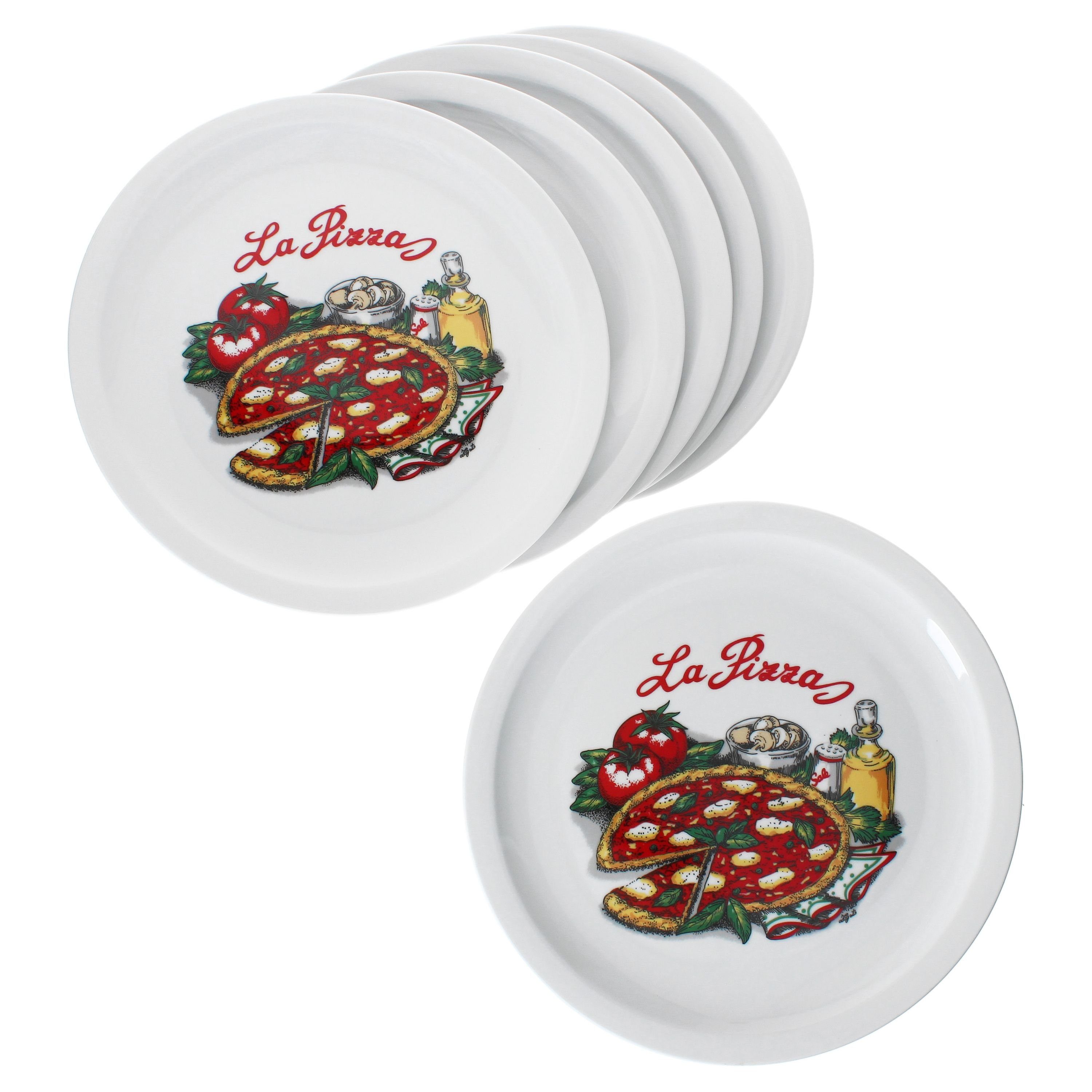 MamboCat Pizzateller 6er Set La Pizza Pizzateller Ø30,5cm 6 Personen XL-Teller Pizza-Dekor