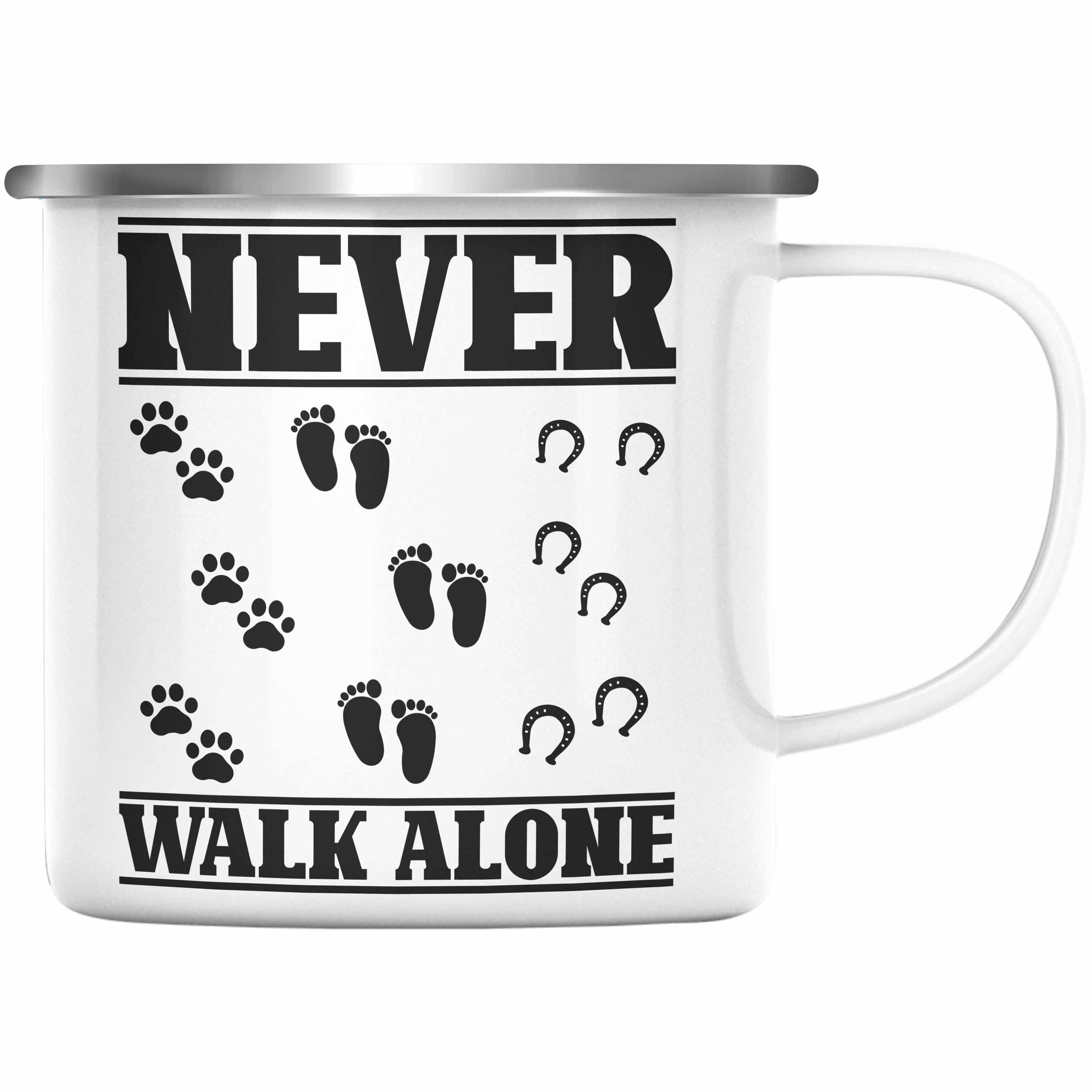 Walk Mädchen Geschenk Reiterin Thermotasse Trendation Never Hund Pferd - Silber Reiter Pferde Emaille Geschenk Alone Tasse Trendation