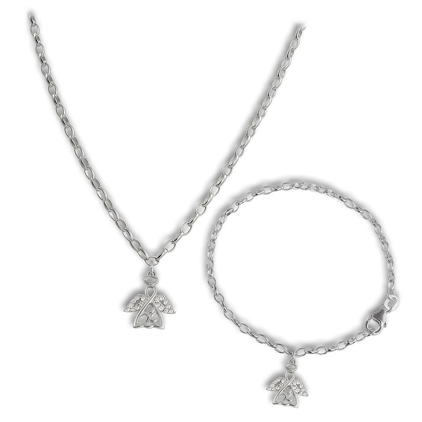 Teenie-Weenie Schmuckset Teenie-Weenie Engel Kette und Armband weiß (2-tlg., Schmucksets), Schmucksets Engel aus 925 Sterling Silber, Farbe: weiß