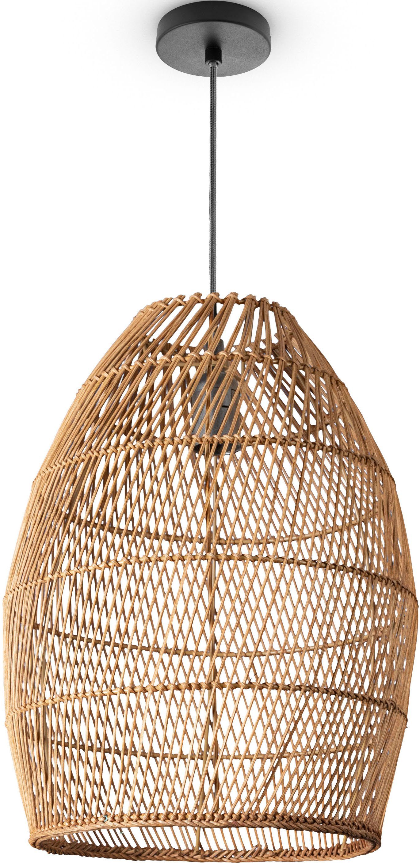 Paco Home Pendelleuchte VIHMA, ohne Leuchtmittel, Rattan Pendellampe Korb Esstischlampe Natürlich LED Boho Rustikal E27 | Pendelleuchten