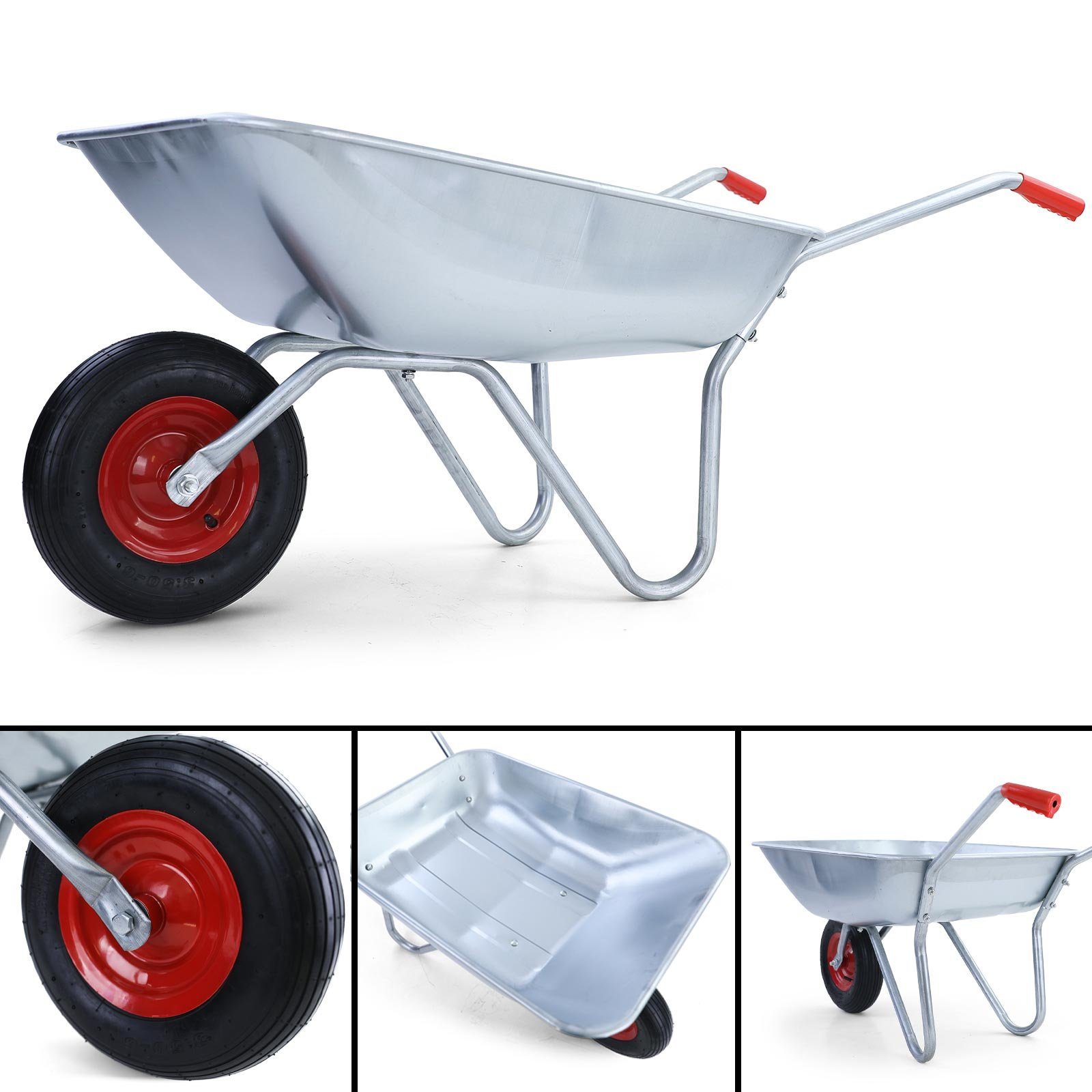 RAMROXX Schubkarre Garten verzinkt mit Luftreifen und Metallfelge 65L150kg