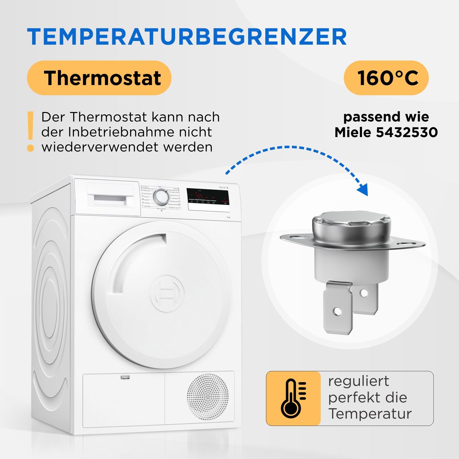 VIOKS Thermodetektor Temperaturbegrenzer Ersatz für Miele 5432530, 160°C für Trockner