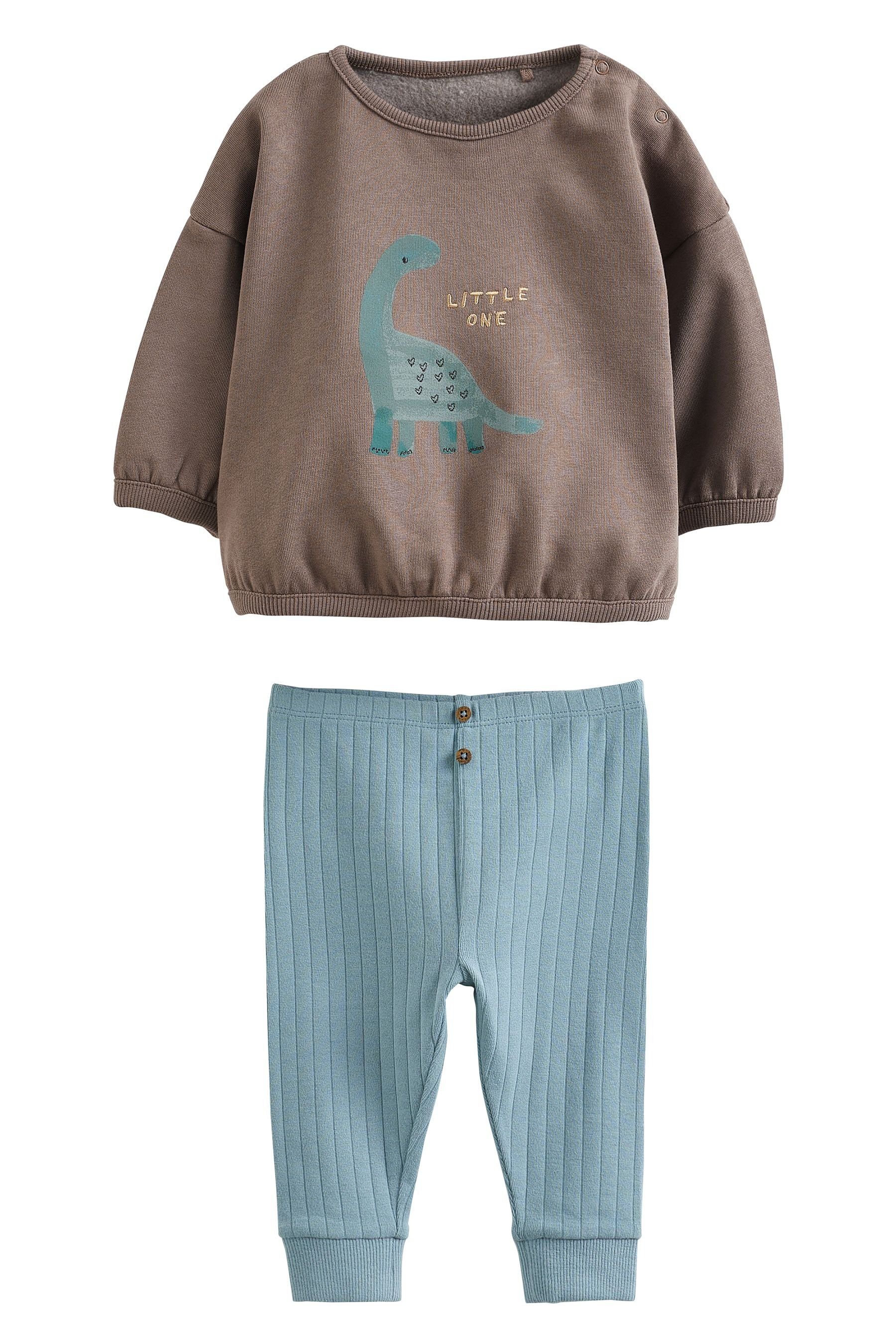 Next Shirt & Leggings 2-teiliges Baby-Set mit Sweatshirt und Leggings (2-tlg) Chocolate Brown Dinosaur
