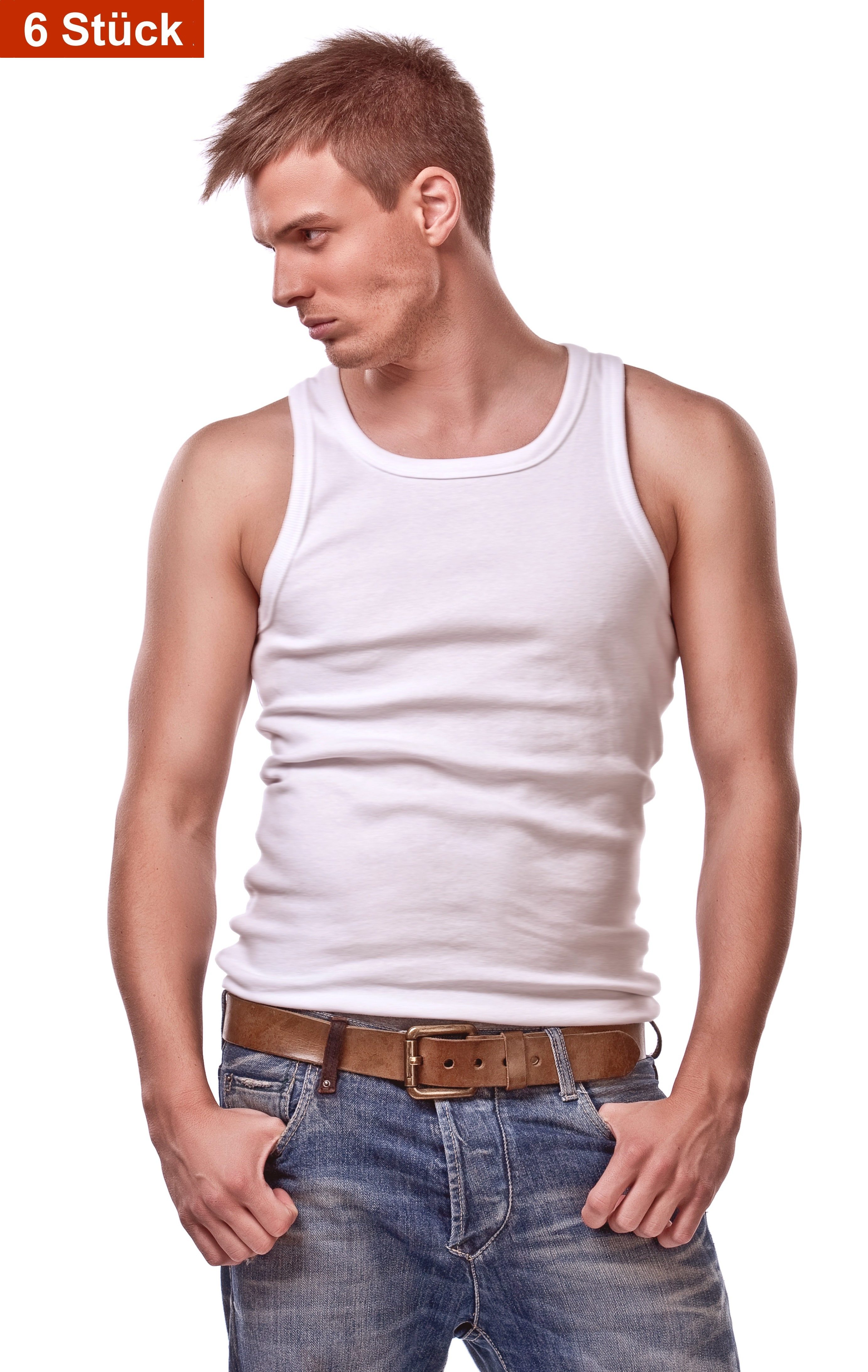 Cocain underwear Unterhemd Herren glatt weiss Feinripp 100 Baumwolle (6-St) ohne Seitennähte, 100% Baumwolle