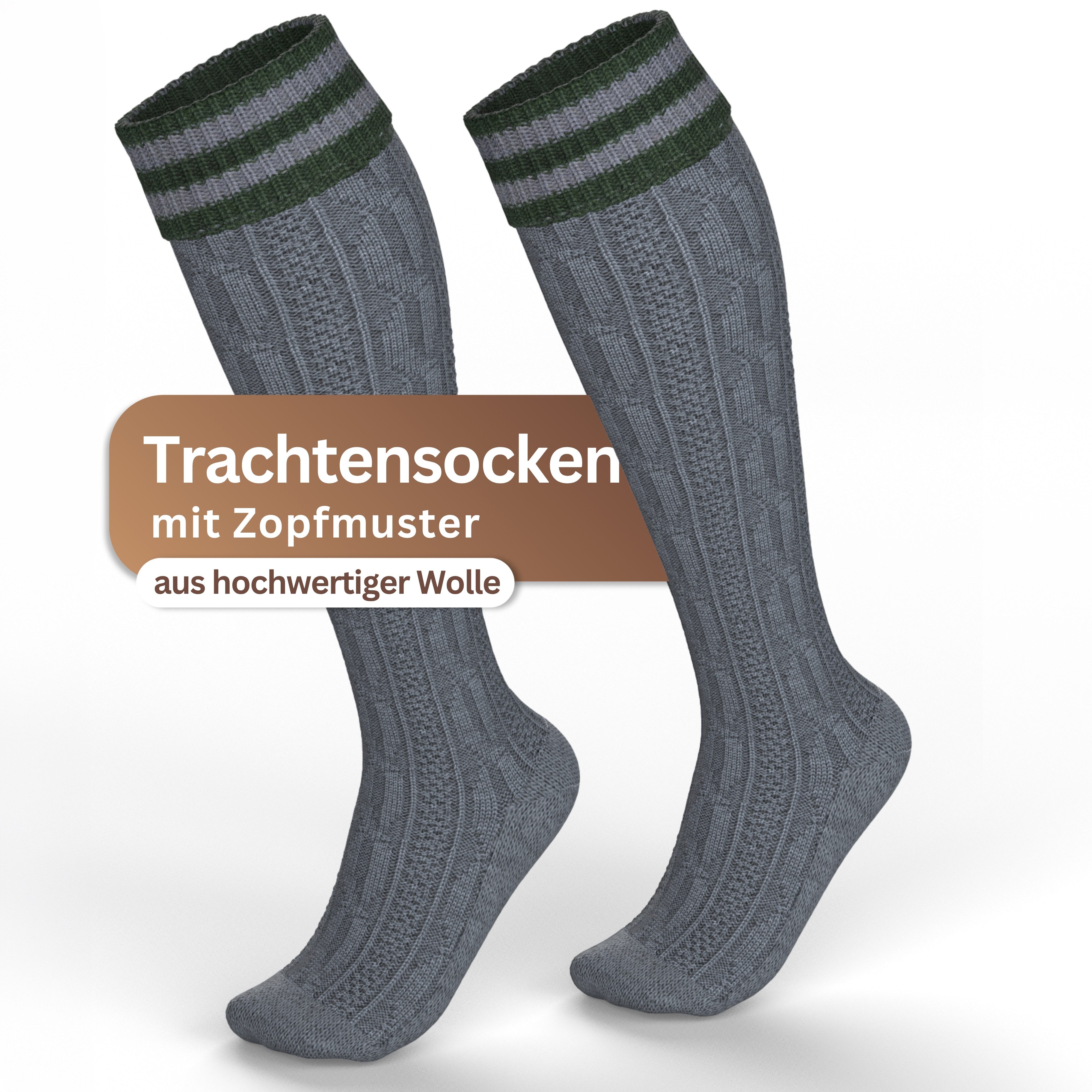 MEDOLY Trachtensocken Umschlagsocke Wolle (1er-Pack) Trachtenstrümpfe mit Zopfmuster