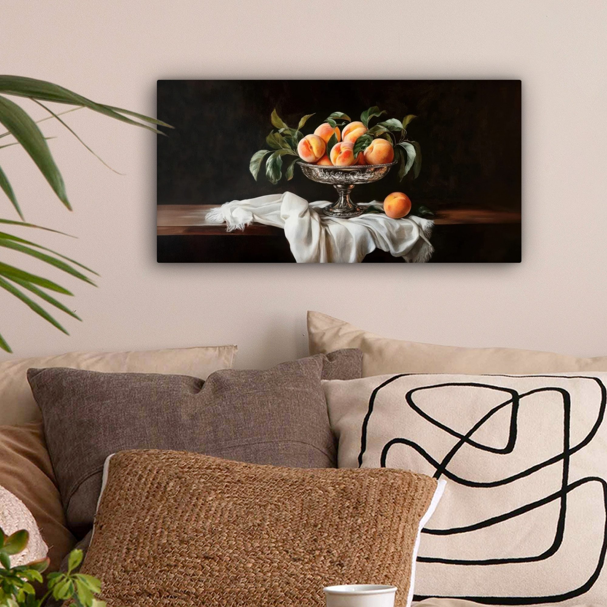 OneMillionCanvasses® Leinwandbild Panorama Stillleben - Pfirsiche günstig online kaufen