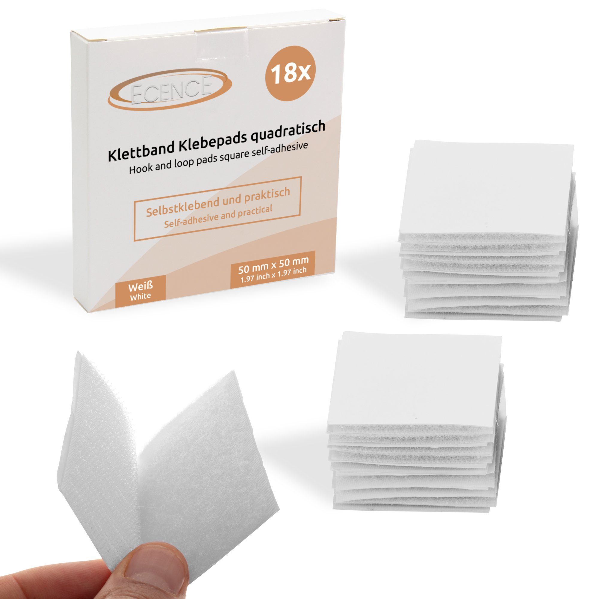 ECENCE Klett-Klebepad 18x Klett Klebepads quadratisch Weiss Klettpad günstig online kaufen