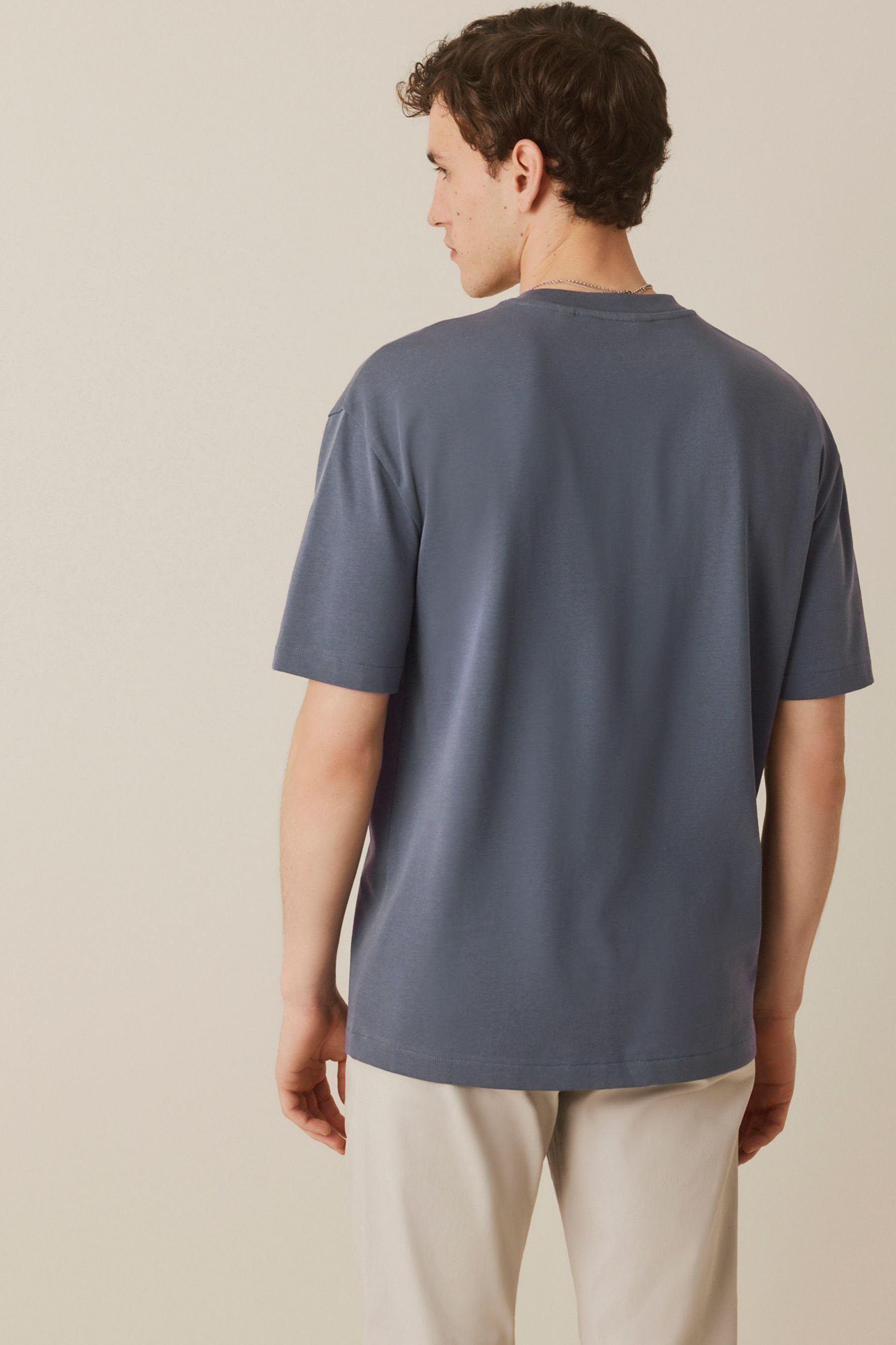 Fit Stoff aus T-Shirt schwerem T-Shirt Next Grey (1-tlg) Oversized
