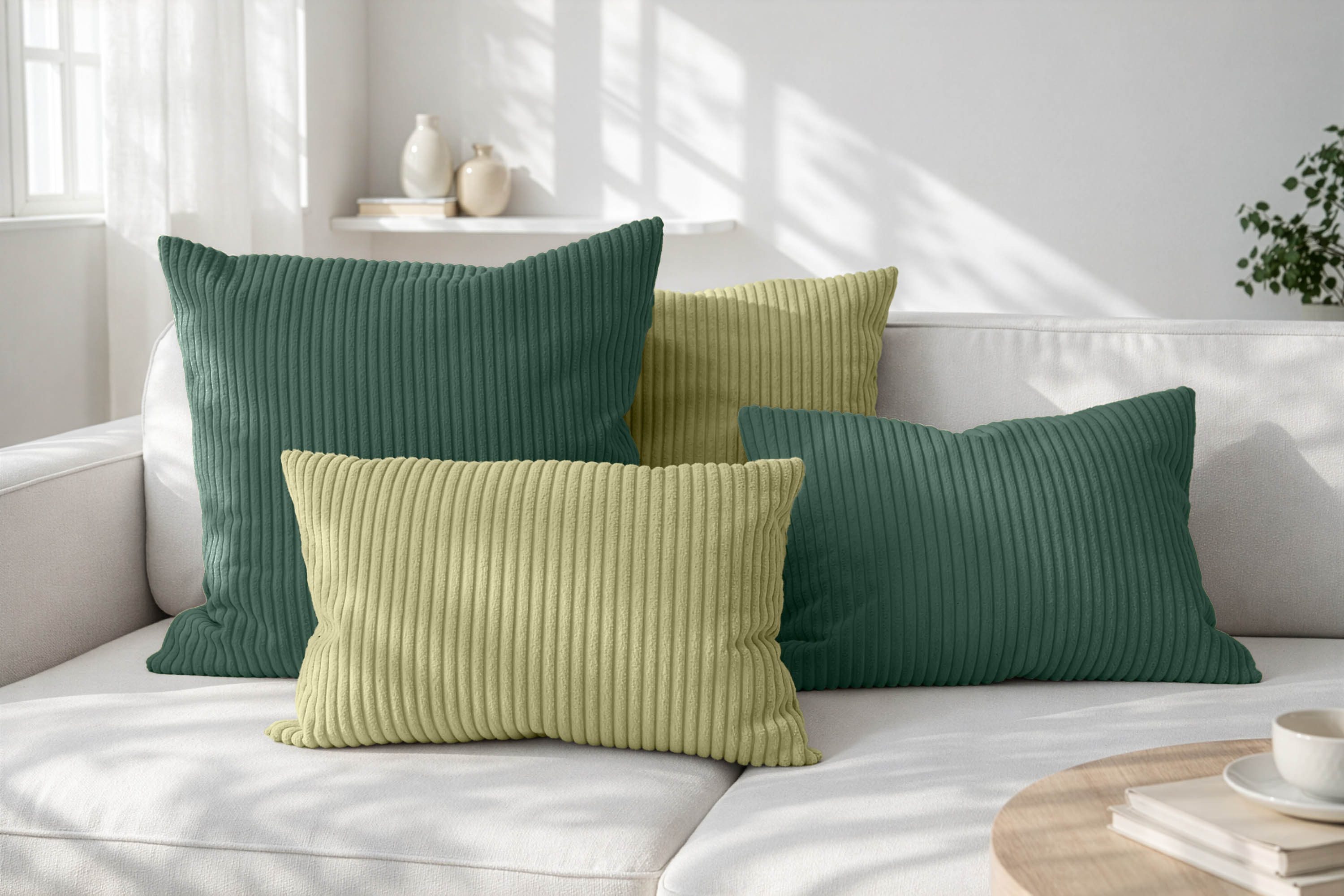 Amilian Dekokissen Sofakissen Cord-Optik 4er Set mit Füllung 2x 40x40 + 2x 35x45 cm, mit Füllung, Hotelverschluss, formstabil