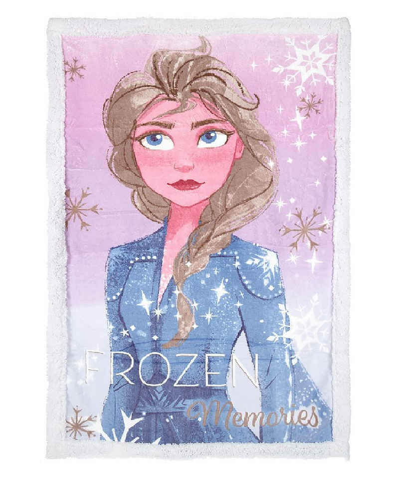 Kinderbettdecke, Kinder Kuscheldecke "Frozen Memories" - Fleece/Sherpa, 90x140 cm, lila, Disney Frozen