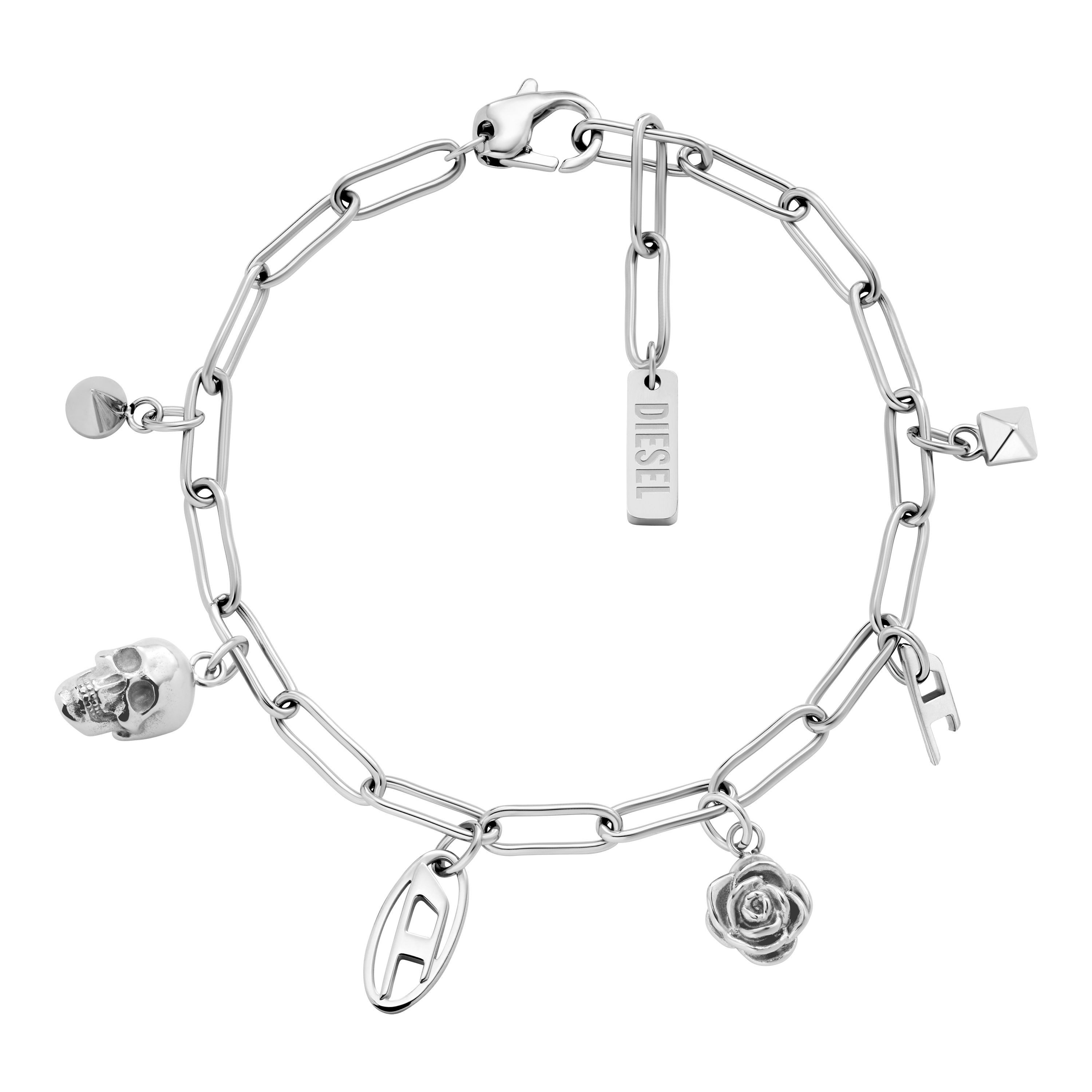 Diesel Charm-Armband Schmuck Geschenk Edelstahl Totenkopf Rose