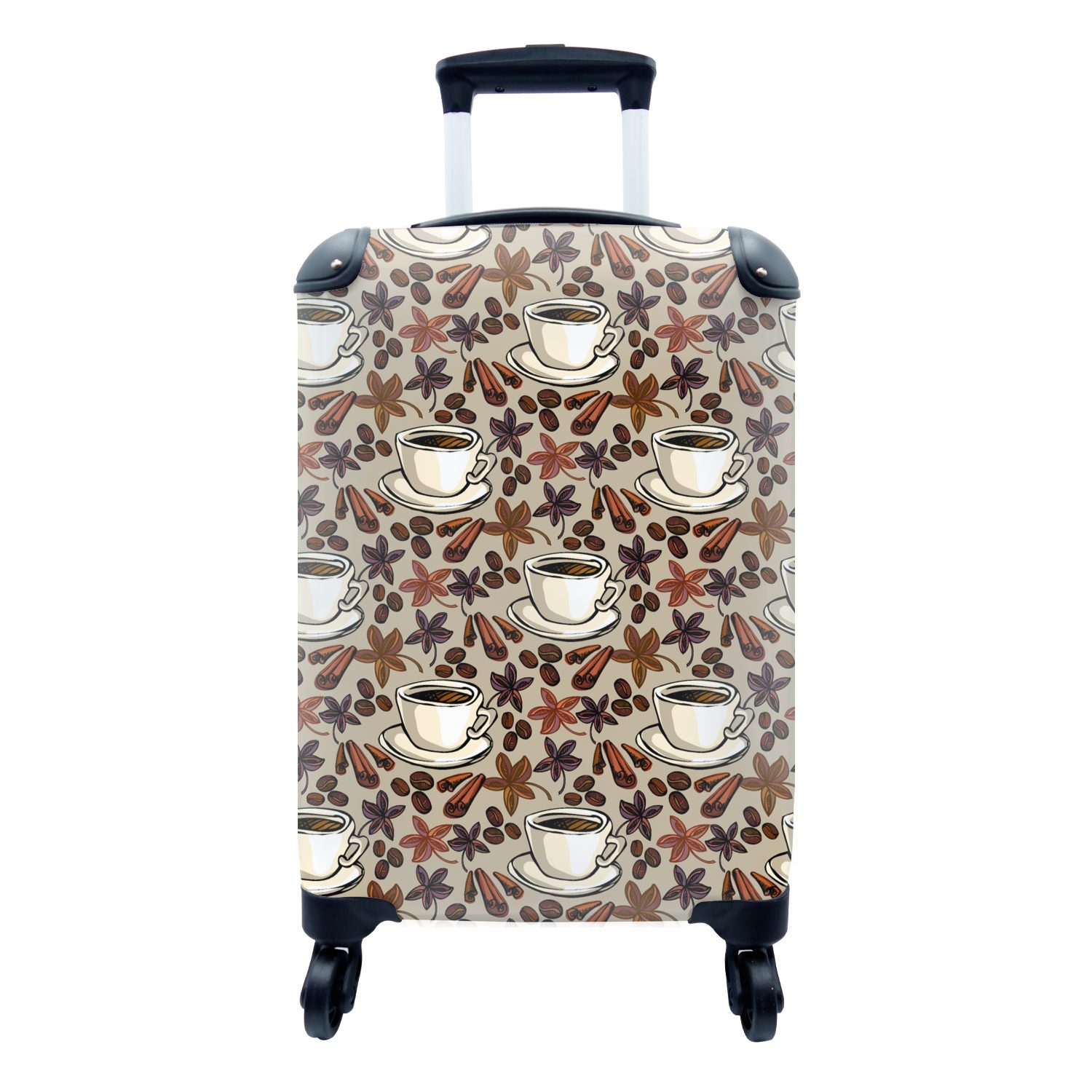 MuchoWow Handgepäckkoffer Kaffee - Zimt - Muster, 4 Rollen, Reisetasche mit rollen, Handgepäck für Ferien, Trolley, Reisekoffer