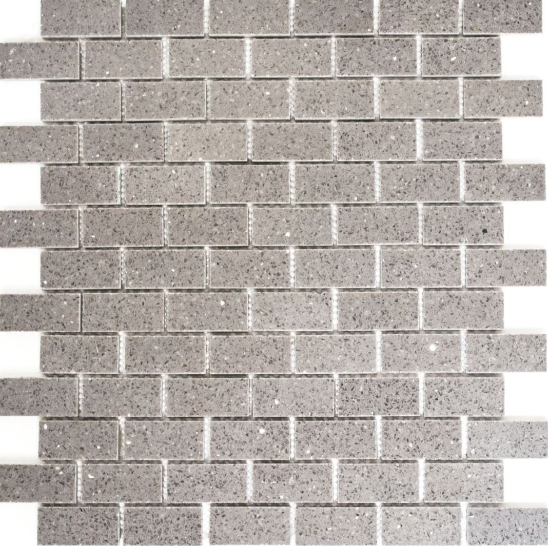 Mosaikfliesen grau Komposit Quarz 10 Mosaik Mosaikmatten glänzend / Mosani Bodenfliese