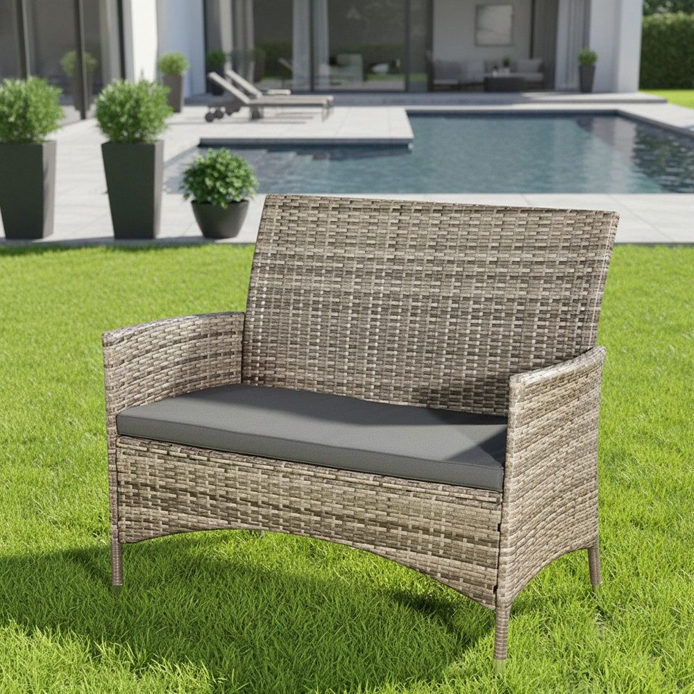 Mucola Gartenbank Gartenbank Sitzbank Polyrattan Schwarz Sitzpolster Balkon Outdoor (Stück, 1-St., Gartenbank), Wasserabweisend