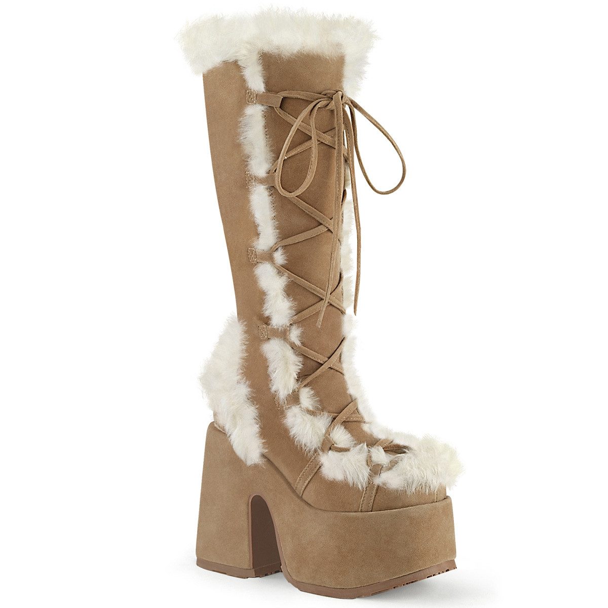 DemoniaCult Auktion CAMEL-311 DemoniaCult High-Heels Plateaustiefel camel Velours High-Heel-Stiefel