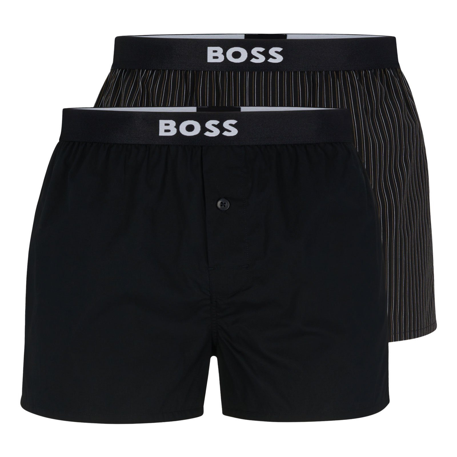mittig Bund Shorts Webboxer 2er mit EW platziertem (2-St., auf Logo BOSS black / beige-white-striped Set) dem Boxer 260