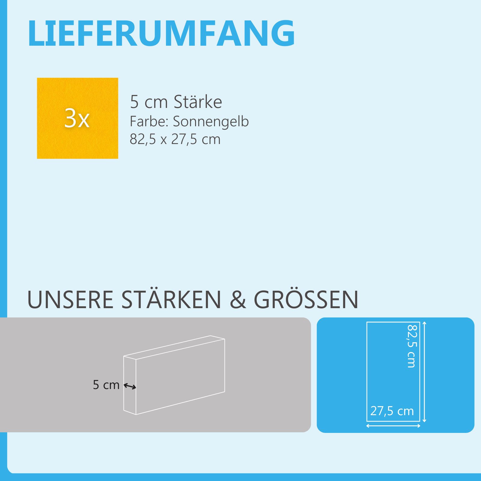 platino24 Akustikplatte 3 Rechtecke aus Basotect ® G+ mit Akustikfilz, je 825x275x50mm