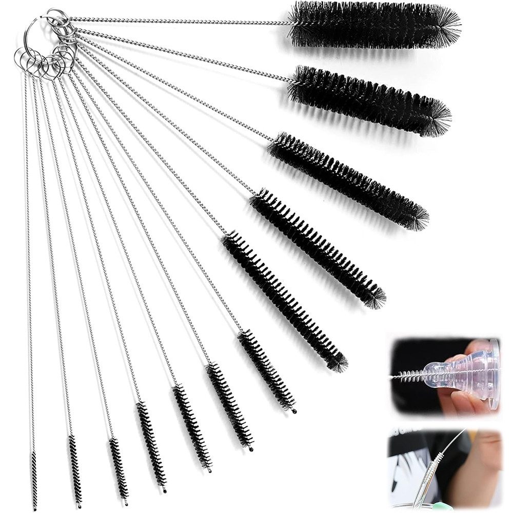 TUWENA Reinigungsbürsten-Set 12 Stück Kleine Reinigungsbürste,Reagenzgläser Bürste,Strohhalm Bürste, Für Kaffeevollautomat,Milchschlauchbürste,Flaschenbürste Dünn